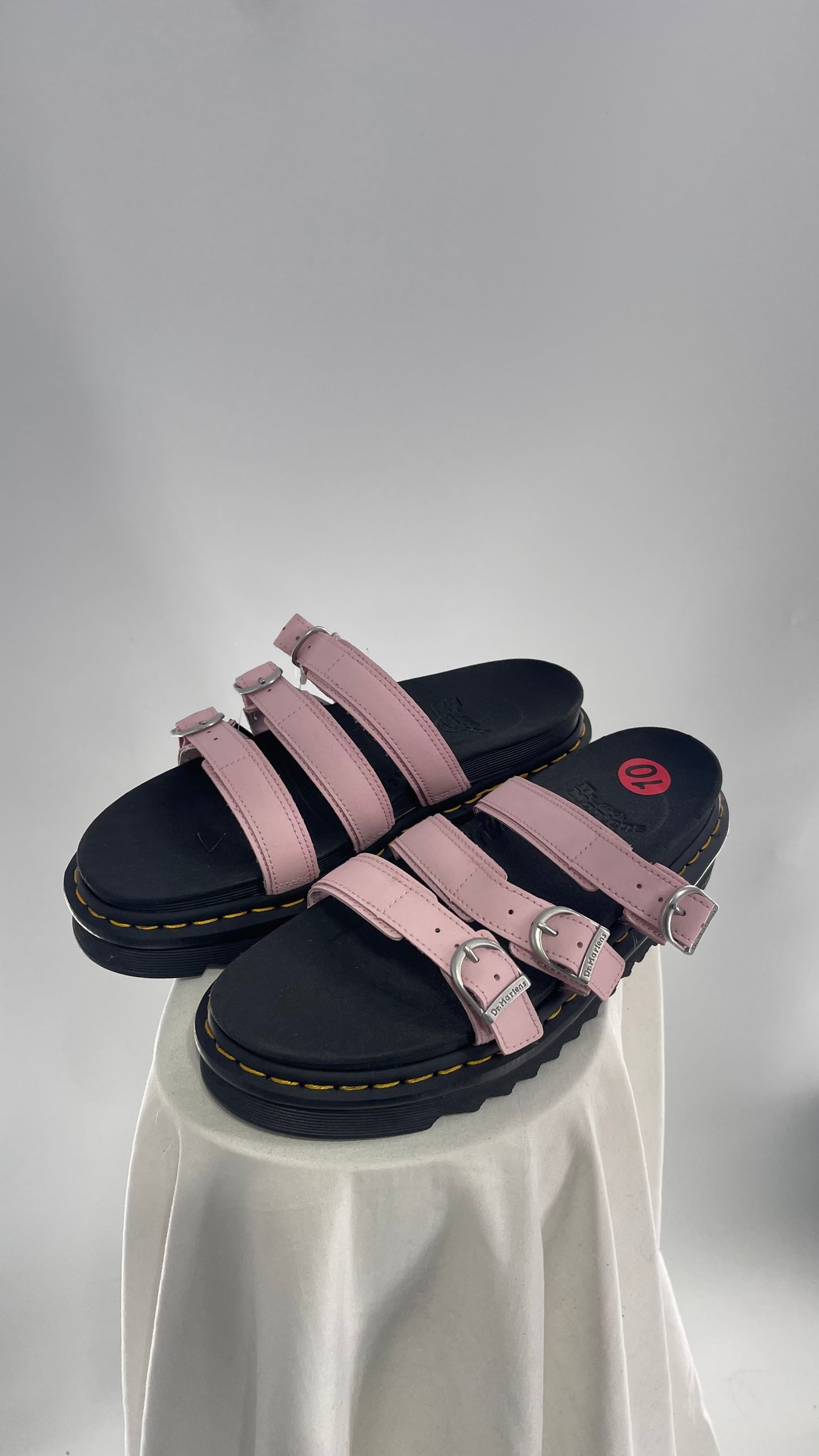 Dr. Martens Baby Pink Strappy Platform Sandal with Heavy Metal Buckle (10)