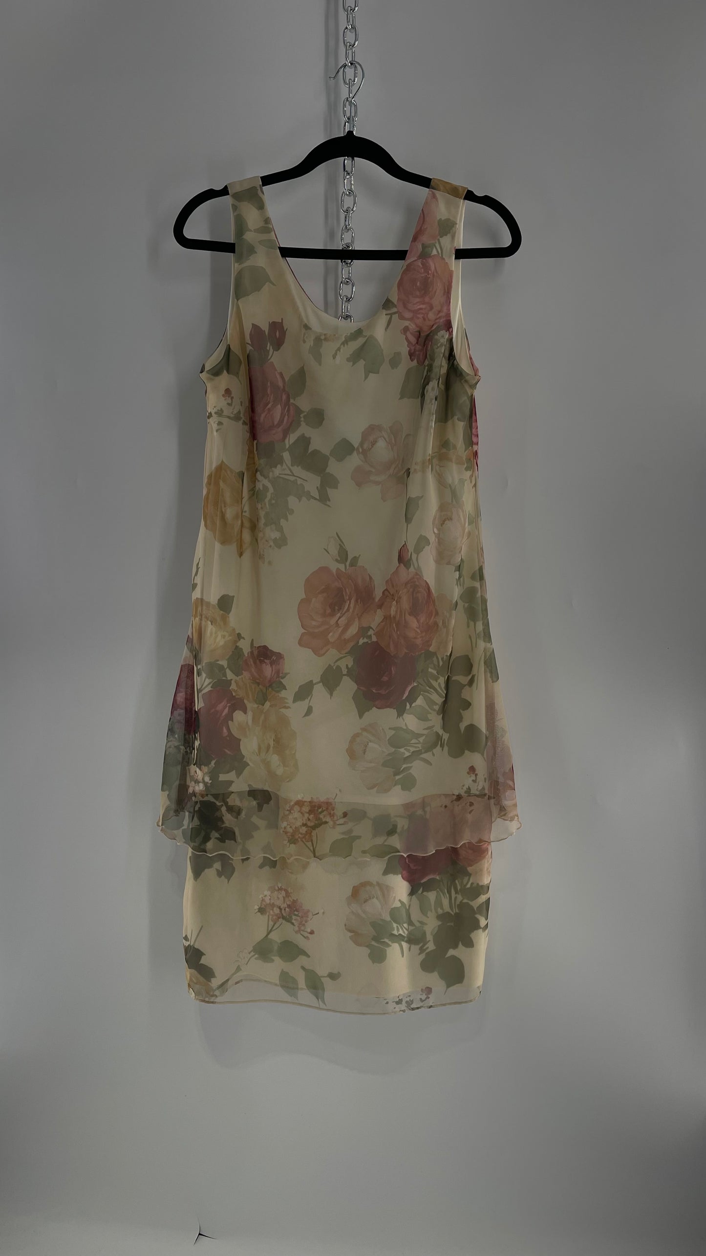 1990s Vintage Off White Muted Florals Dress + Cape Set (16)