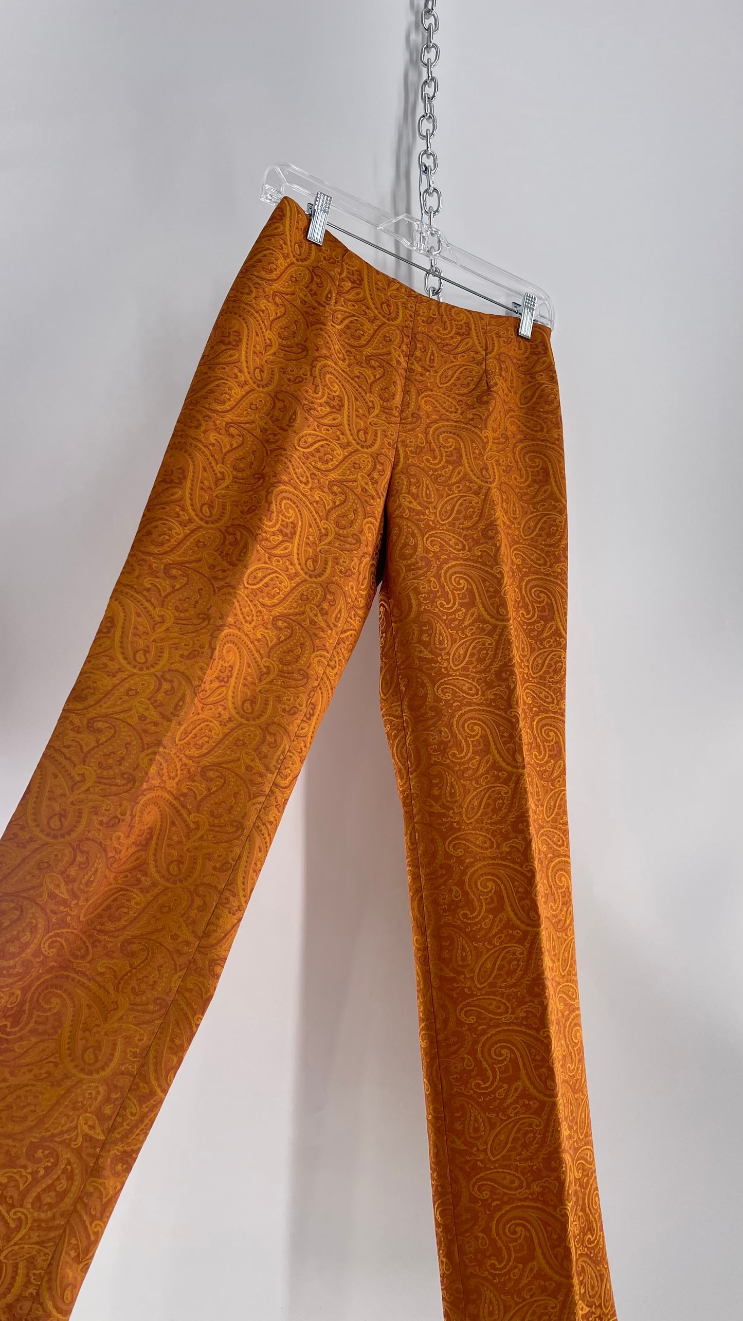 Peserico Italian Vintage Gold/Mustard Orange Paisley Patterned 56% Acetate Trouser (40)