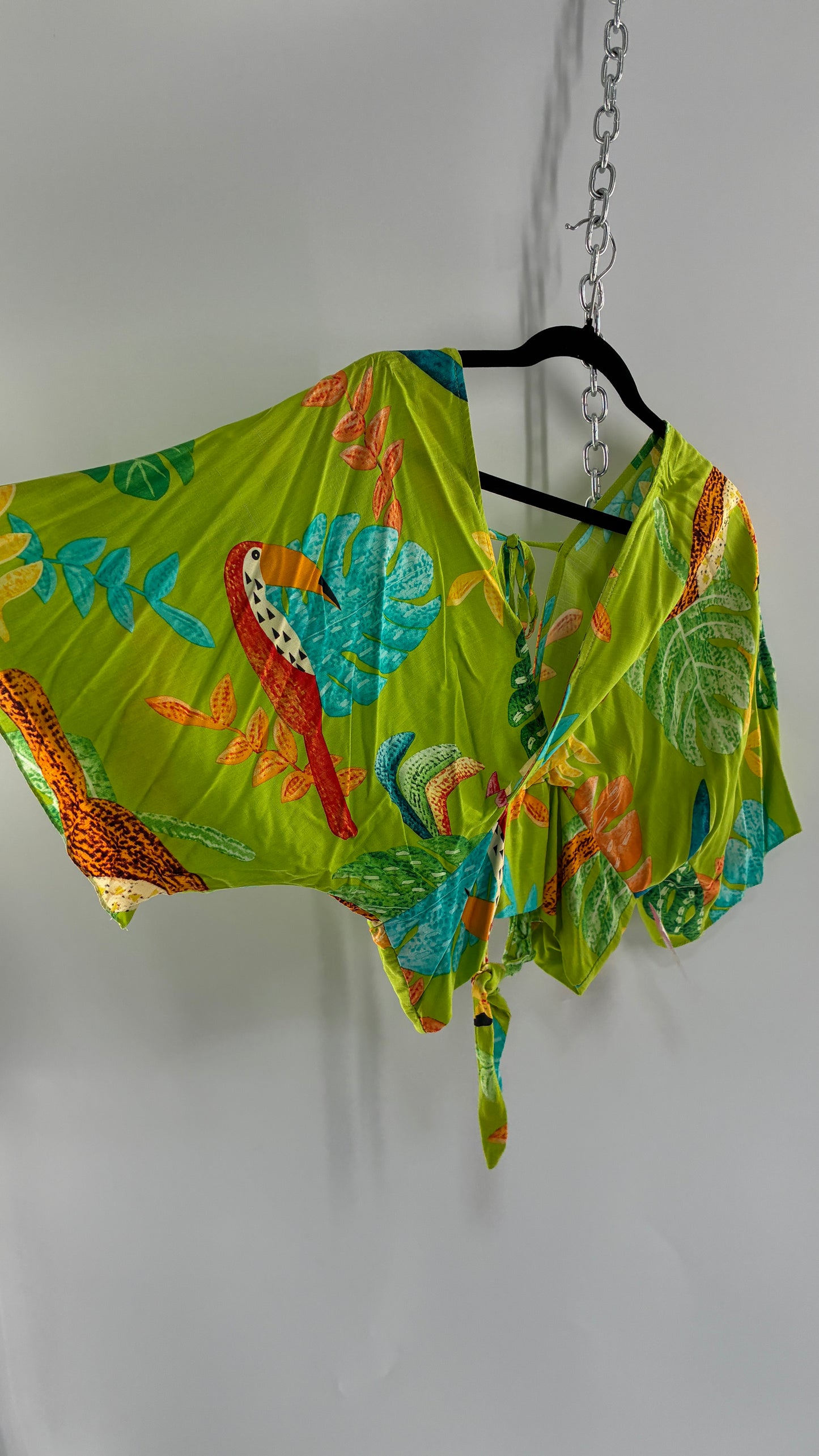 Imported Brazilian 100% Viscose Open Back Tropical Patterned Green Top (Medium)