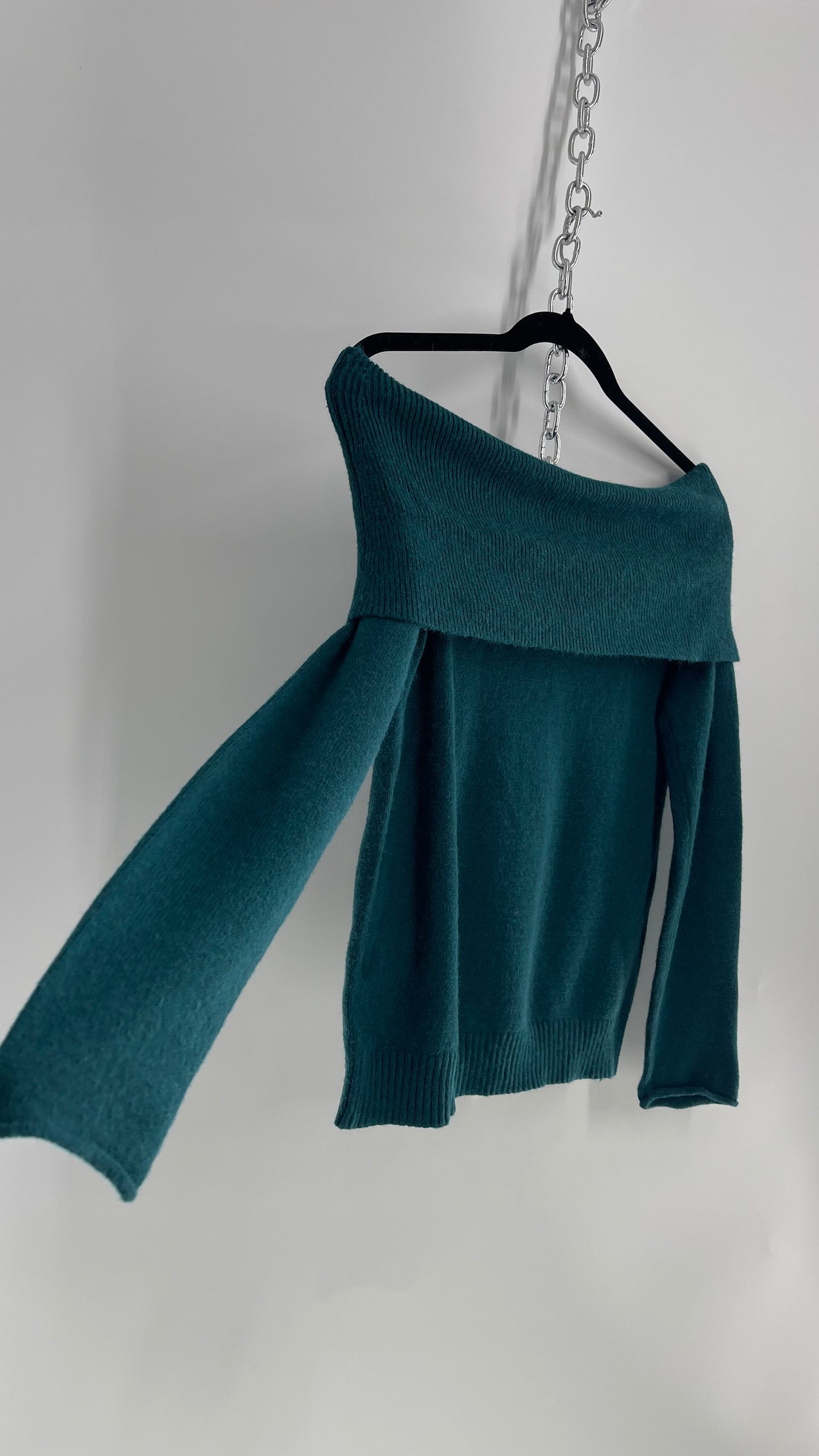 Anthropologie Teal Blue/Green Super Soft Off the Shoulder Knit Sweater (XS)