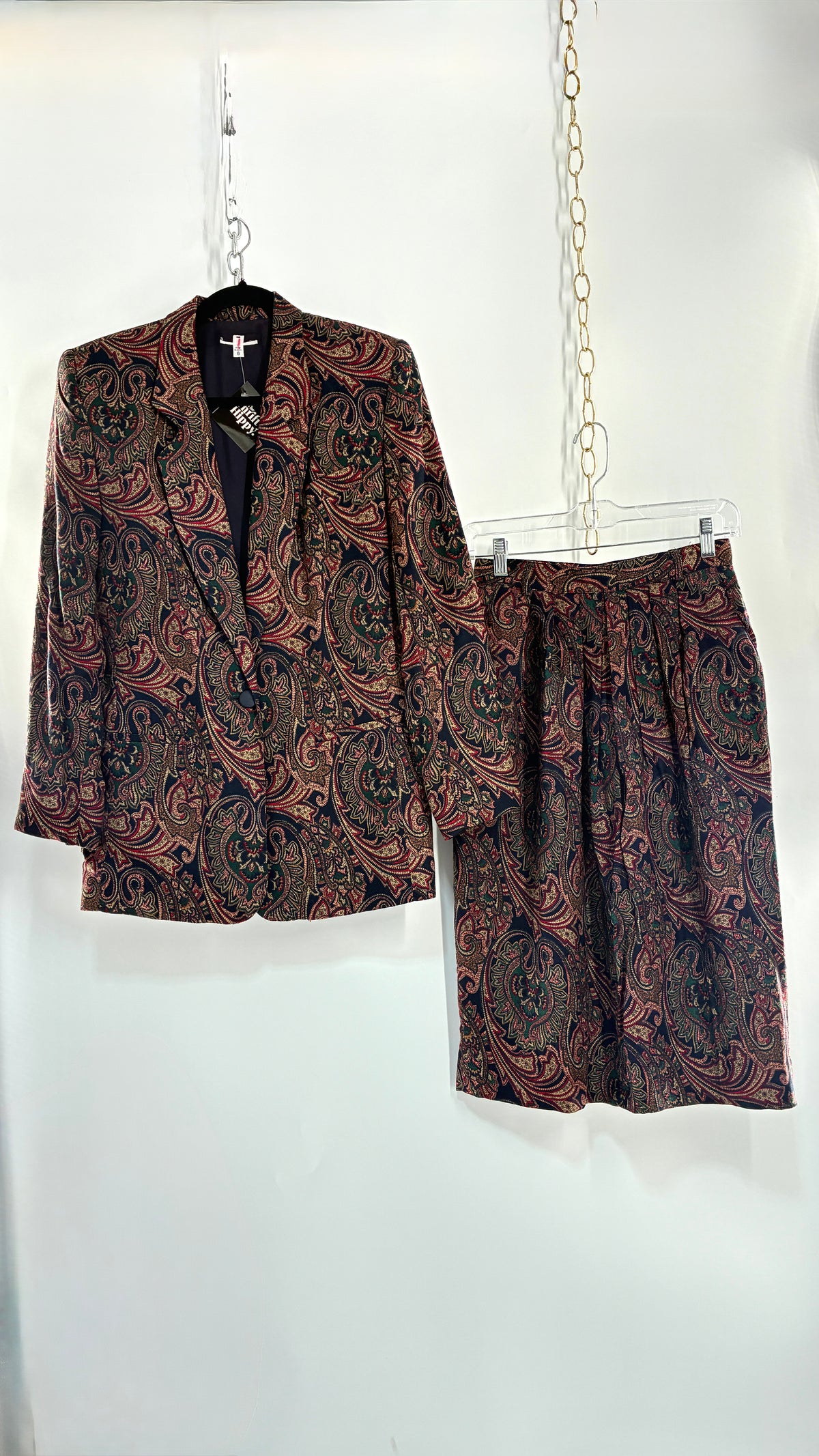 Vintage 1980s Paisley Boxy Suit Jacket and Skirt Set (8)