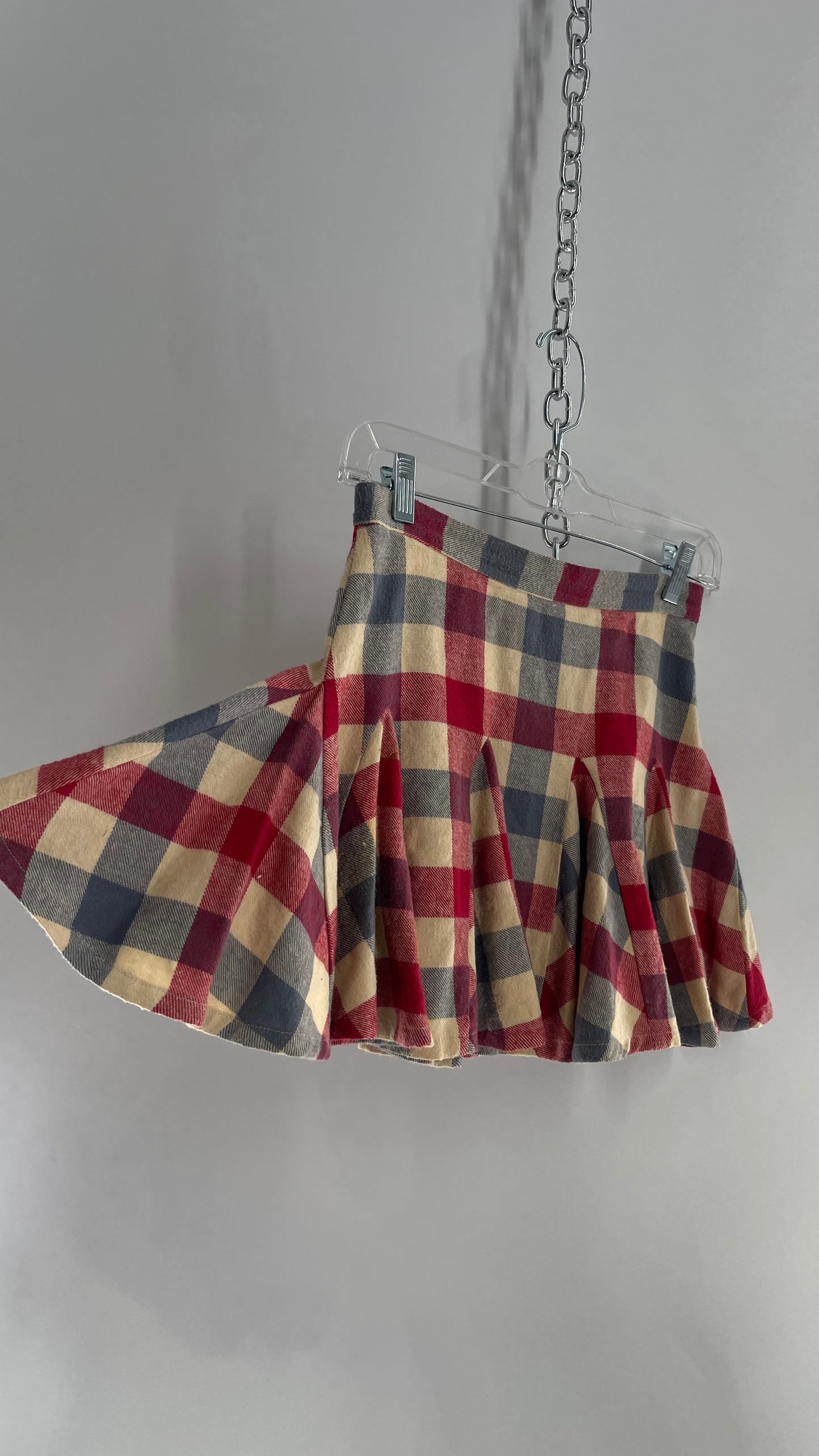 Ryder Knit Plaid (Red/White/Blue) Voluminous Mini Pleated Skirt (XS)