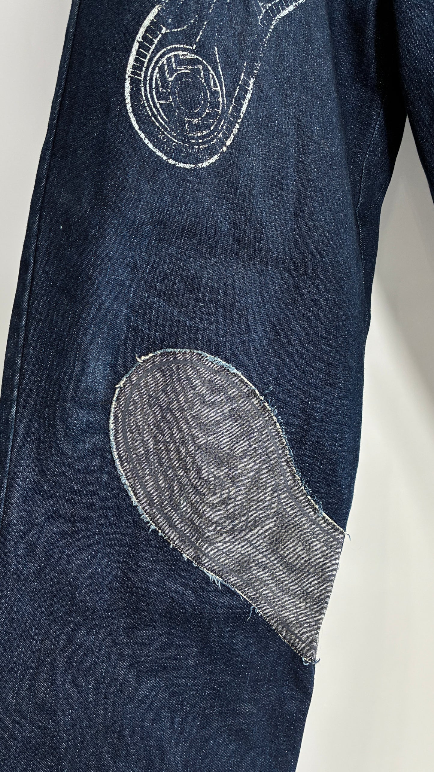 Vintage RAWBLUE Baggy Heavy Denim Wide Legs with AF1 Appliqué (32W/31)