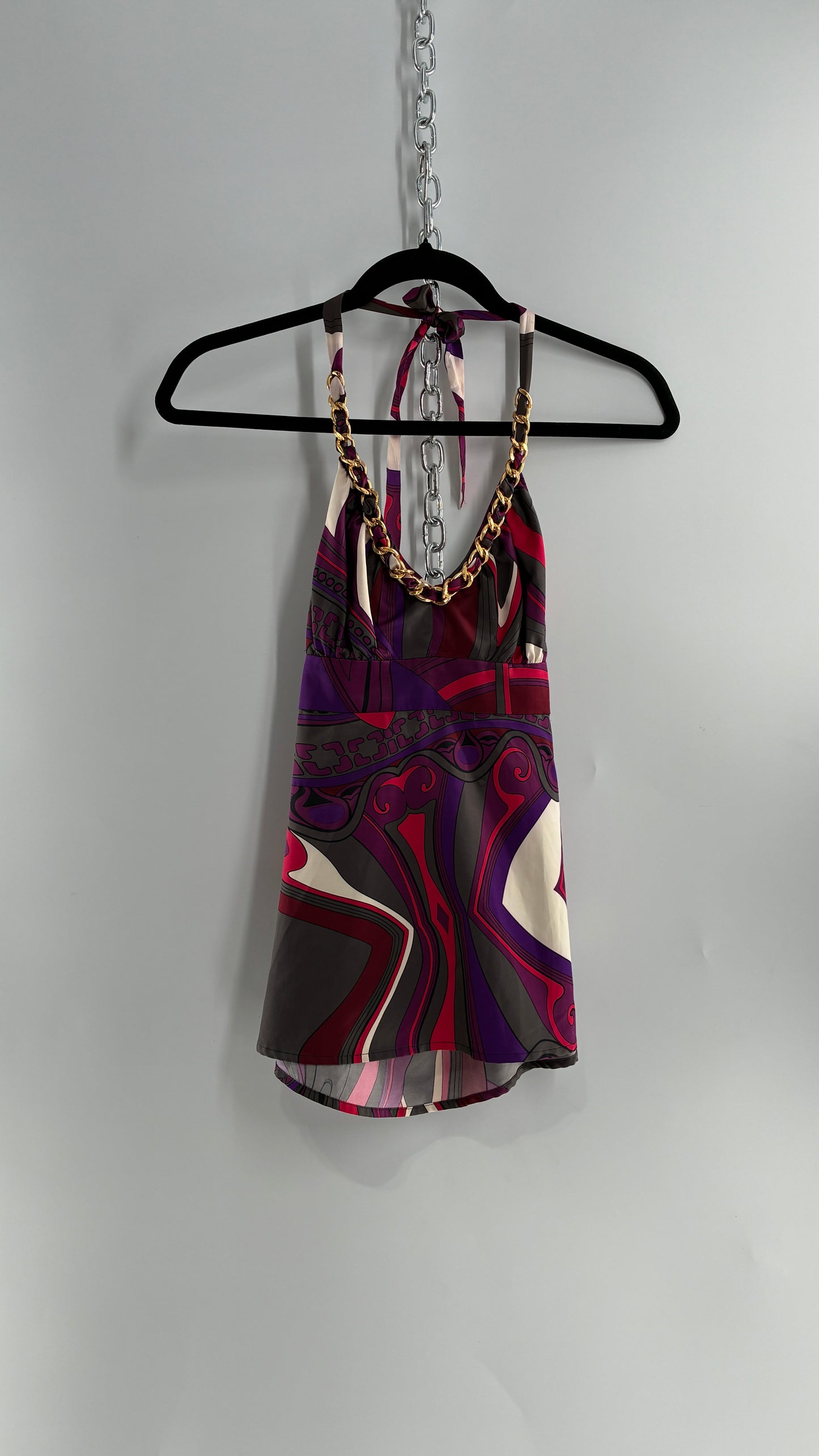 Vintage 1990s GUESS Silky Halter with Chain Detail (XS)