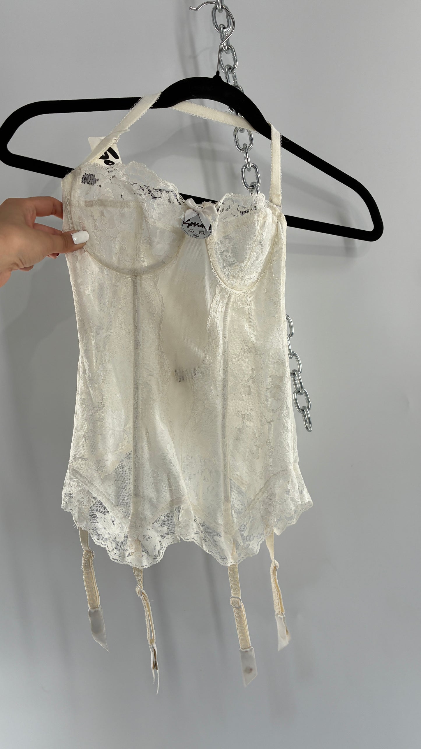 Deadstock Vintage 1950s GOSSARD Off White Lace Corset with Stocking Pulls (34A)