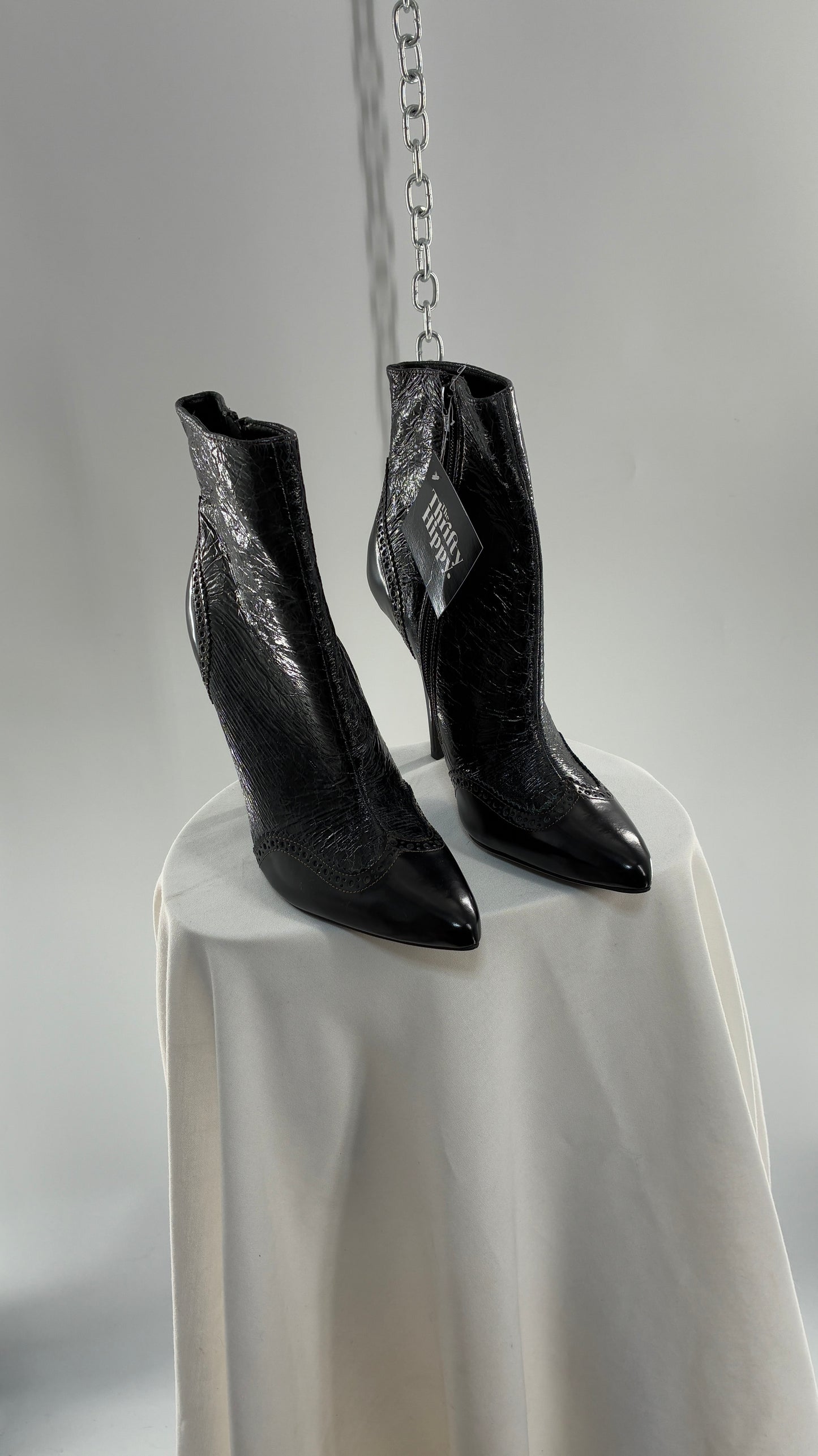 Vintage TORY BURCH Black Patent Leather Stiletto Boots  (9.5)