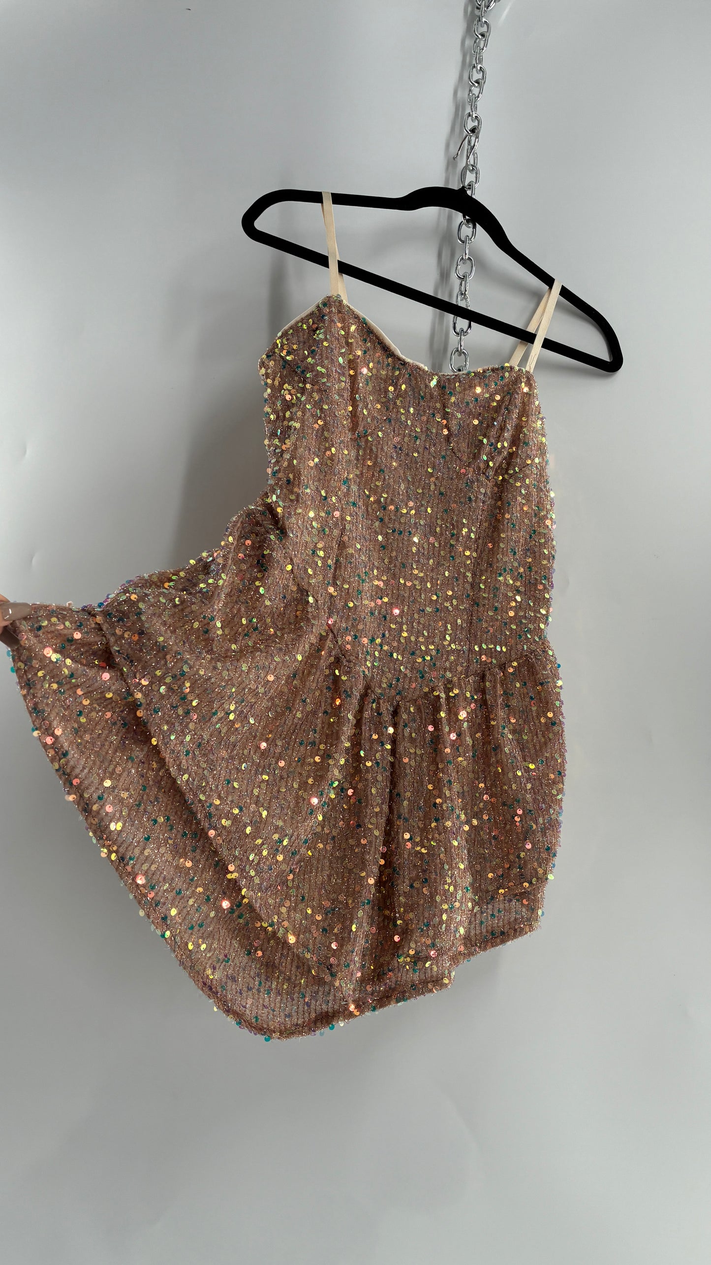 Nude Sequin Pointed Hem Mini Dress (L)