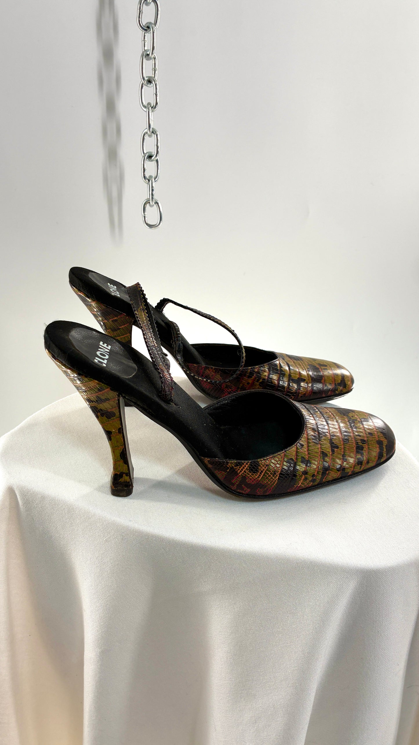 Rare Vintage CLONE Bruno Bordese Anaconda Snake Patterned Round Toe Heel Made in Italy (37.5)