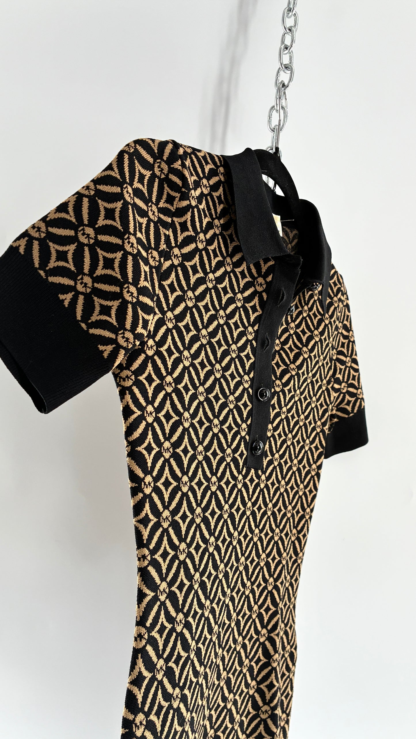 Vintage Michael Kors Thick Knit Collared Monogram Mini Dress (Small)