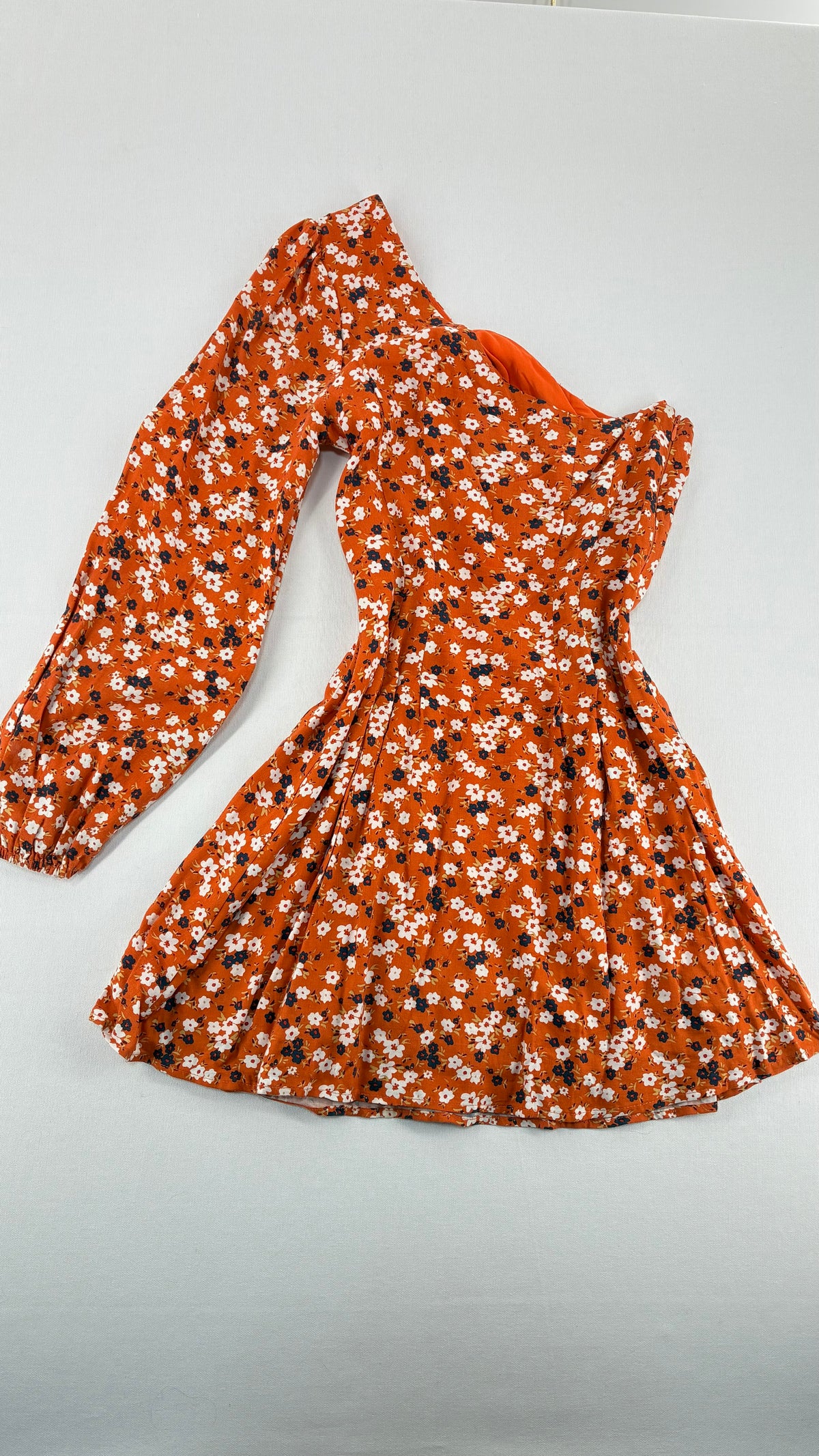 Free People Orange Asymmetric Single Sleeve Flared Out Fall Florals Dress (0)