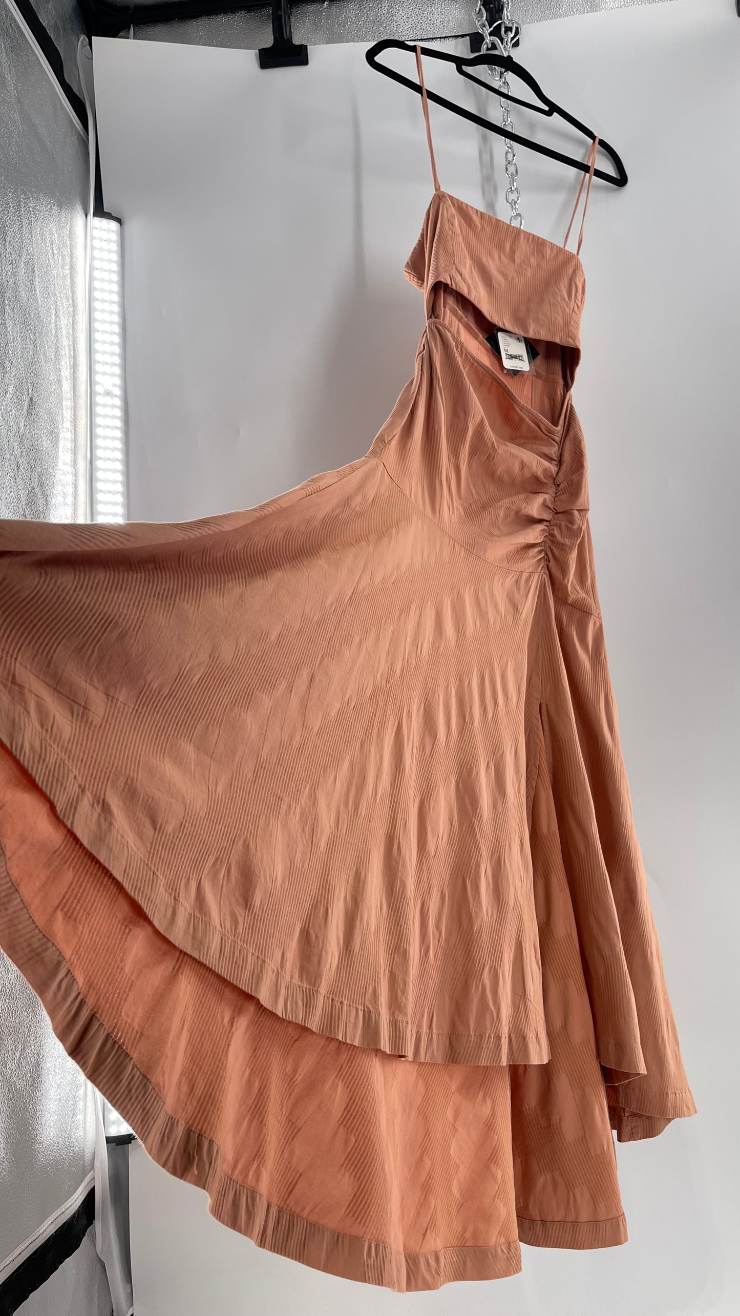 Free People Terracotta/ Smoky Pink Maxi Dress with Exposed Midriff, Waist Bow, and Side Slit with Tags Attached  (M)