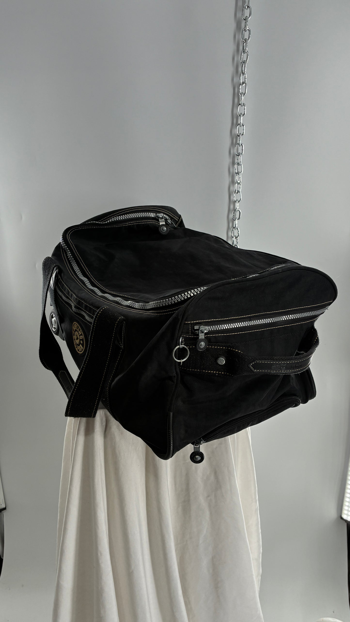 Vintage KIPLING Black Rolling Luggage Duffle Bag Suitcase with Extendable Handle