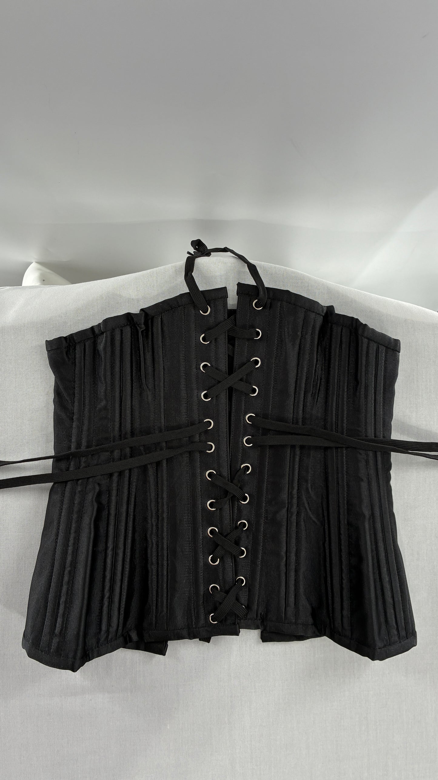 Vintage SHAPERX Black Satin Heavy Duty Ribbed Corset (XS)