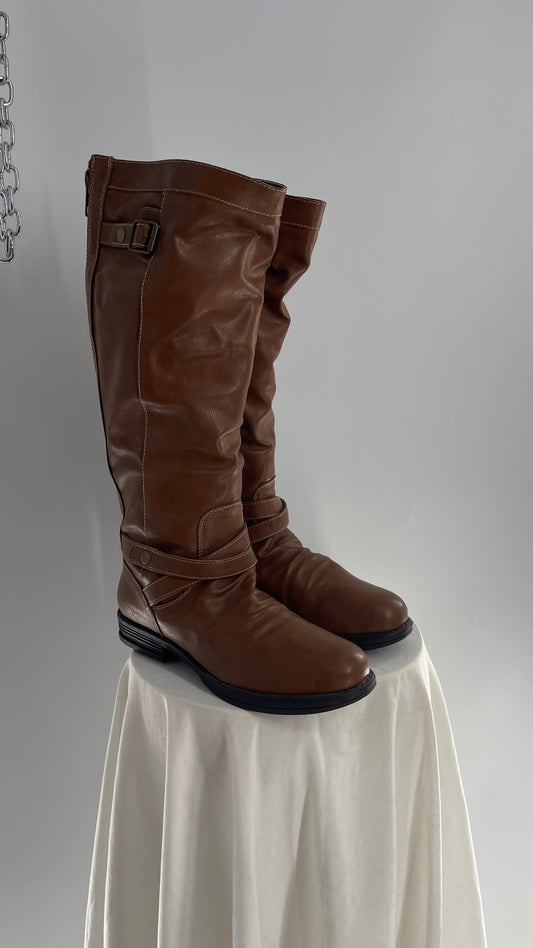 Steve Madden Brown Knee High Riding Boots with Red Zipper (10)