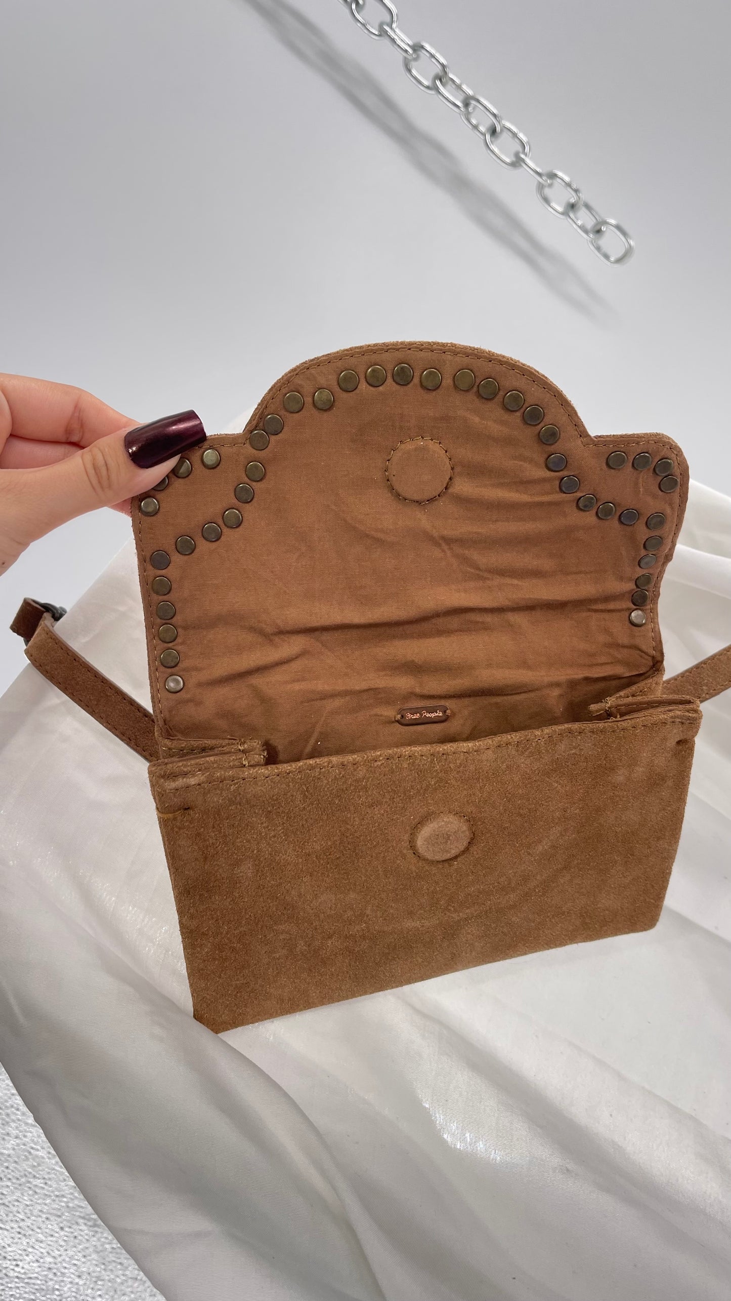 Free People Brown Leather Studded Fanny Pack / Waist Belt and Satchel