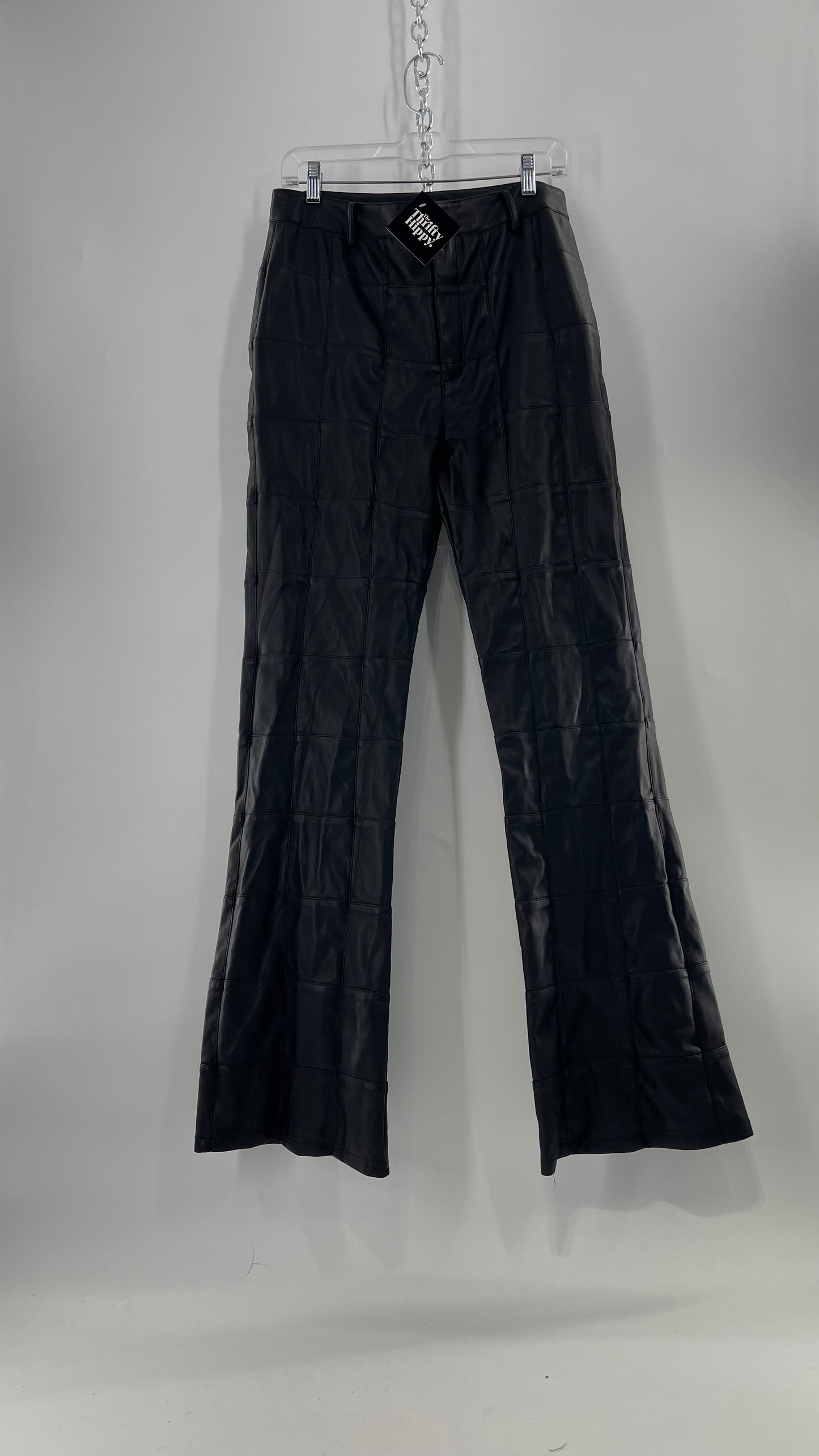 MOTEL Black Faux Leather Checkered Kick Flares (XL)