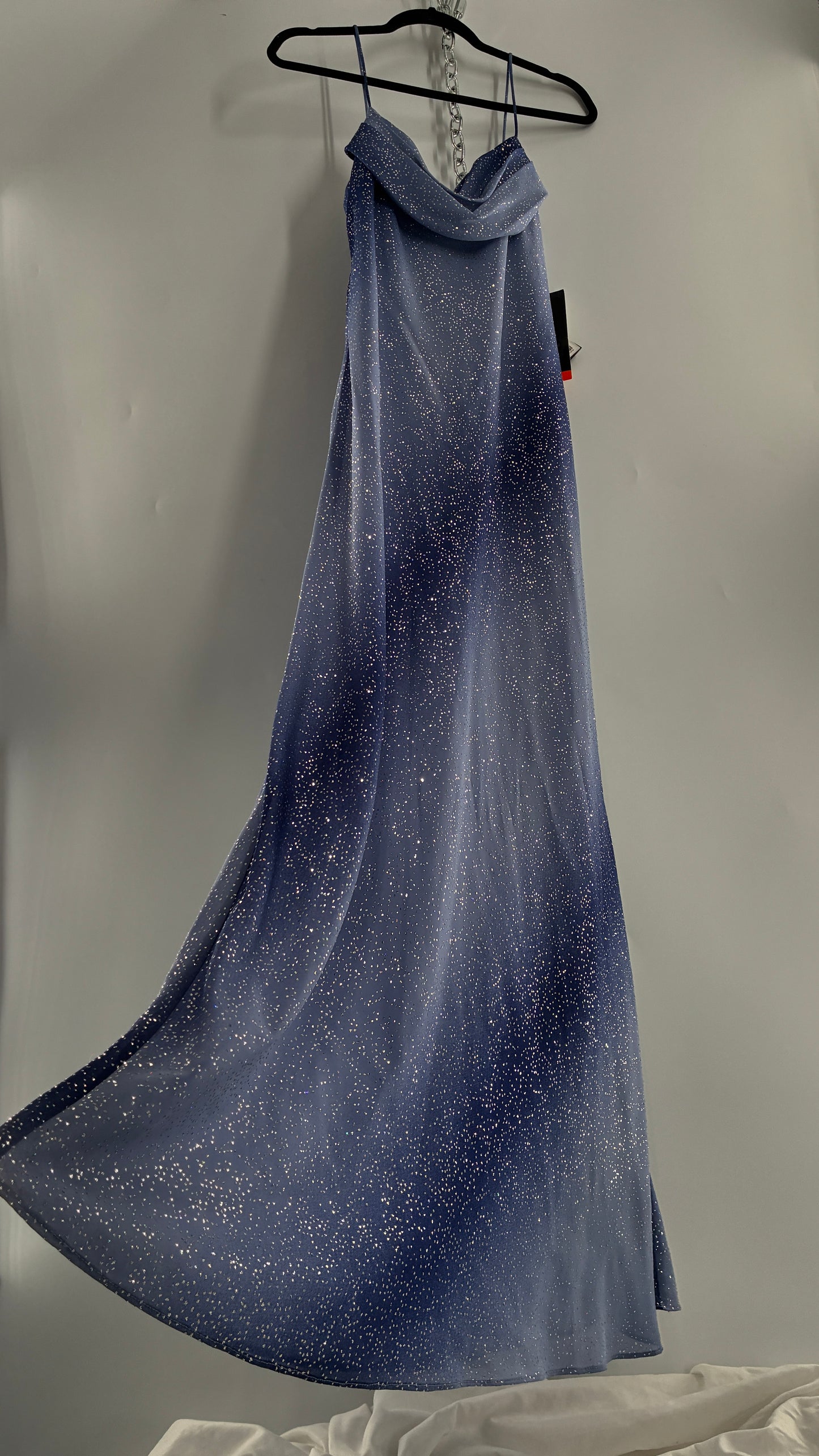 Deadstock Vintage ONYX Blue Iridescent Glitter Sparkle Draped Bust Gown (14)