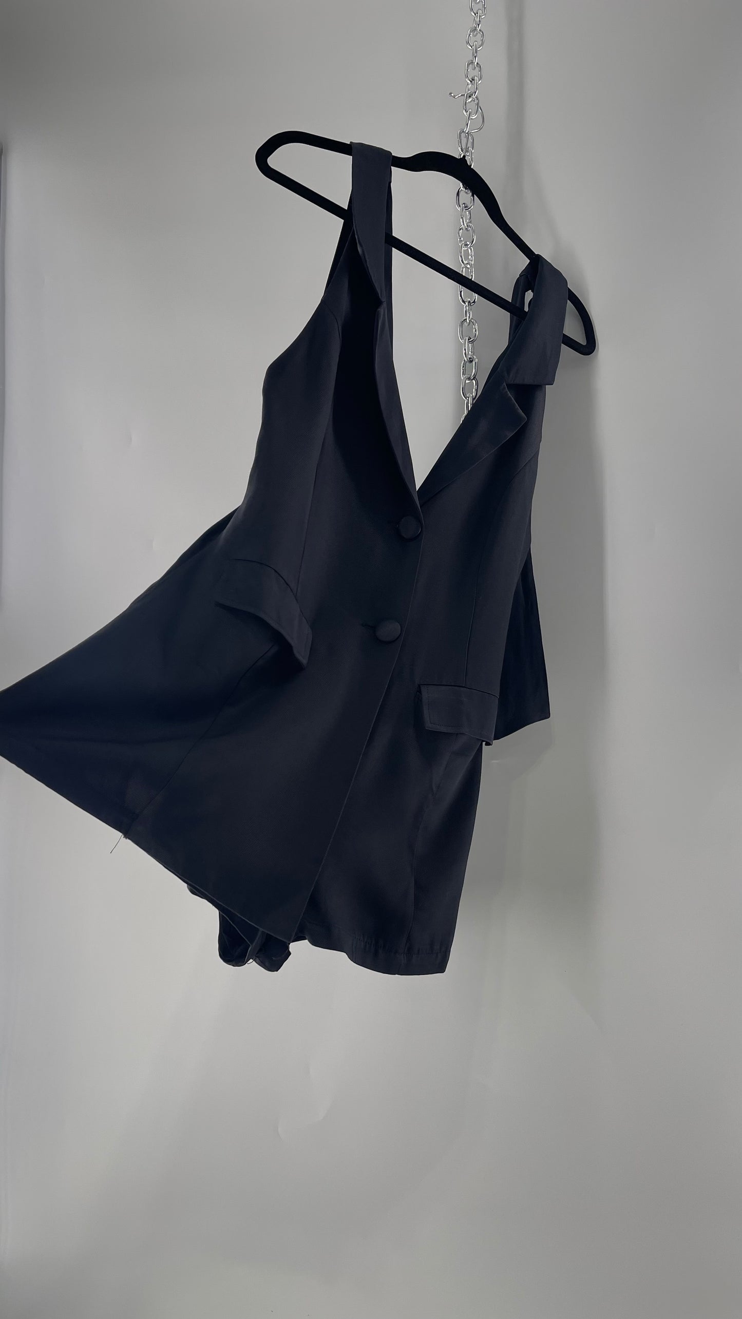 Free People Black Blazer Tuxedo Sleeveless Romper Jumpsuit (S)