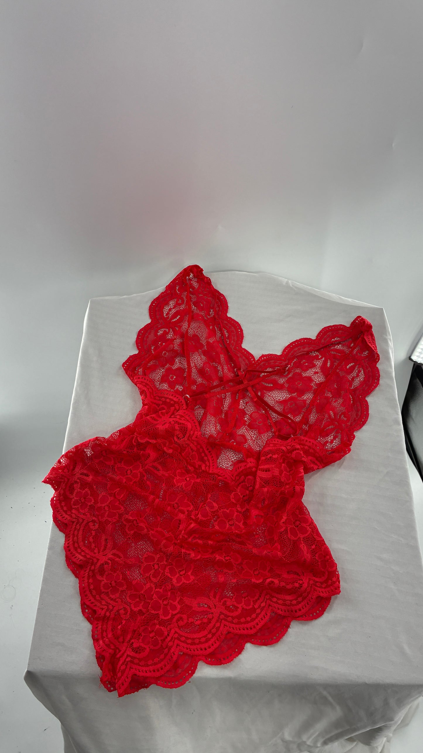 Red Lace Backless Bodysuit (Medium)