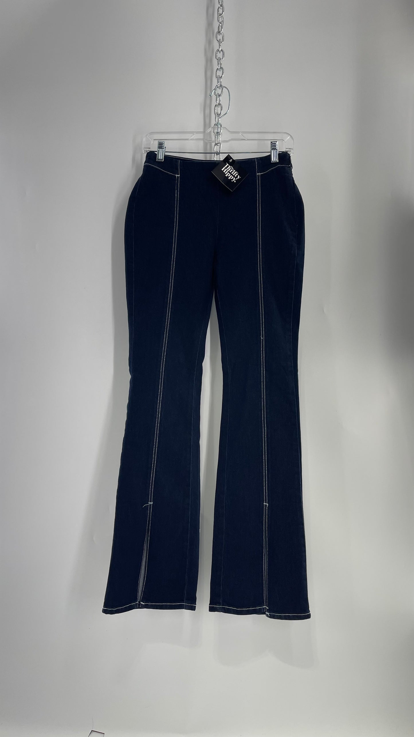 BDG Urban Outfitters Low Rise Dark Wash Jeans/Denim Kick Flares with White Contrast Stitch (26)