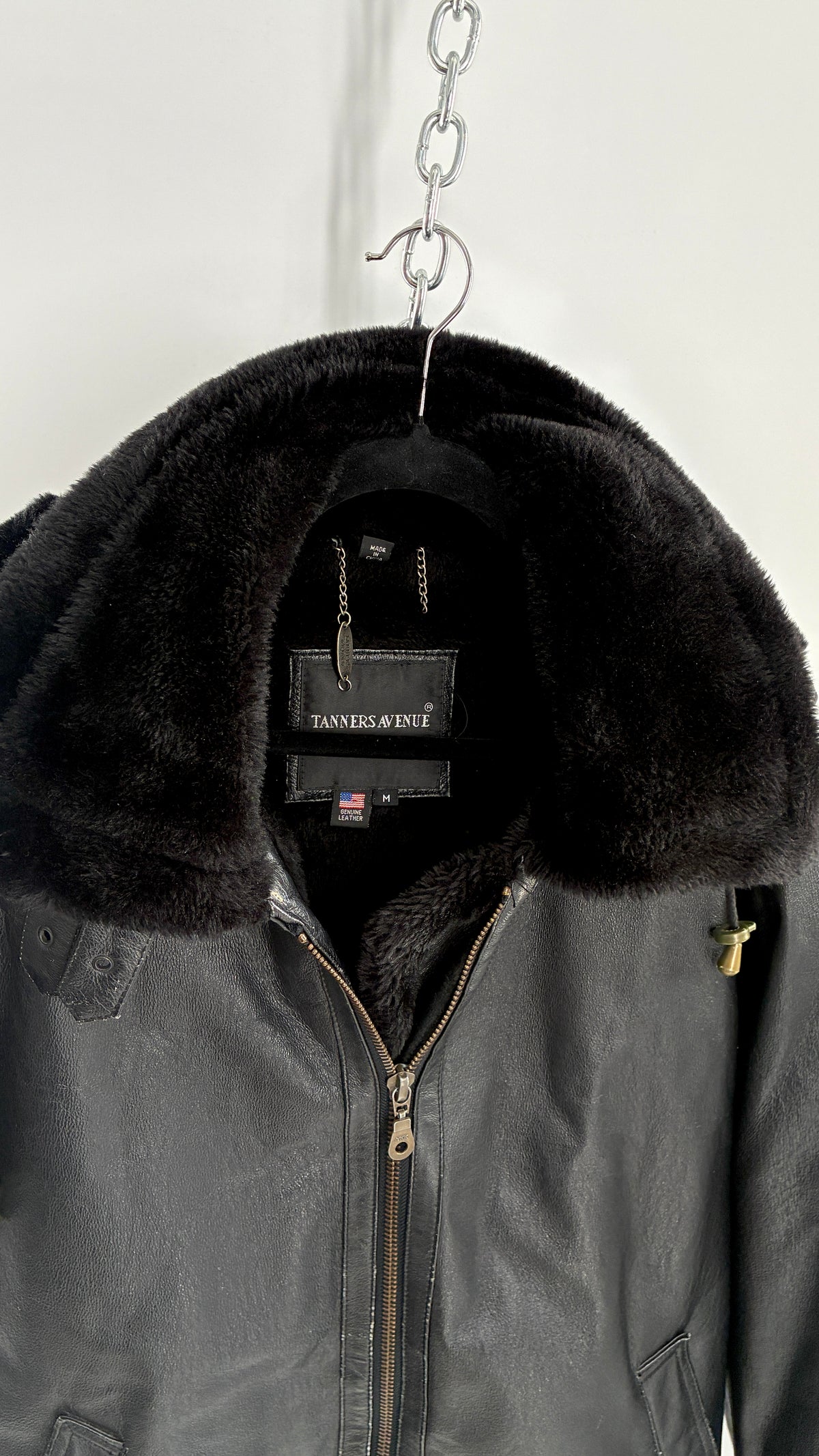 Vintage TANNERS AVENUE Black Genuine Leather Jacket with High Neck and Hood (Medium)