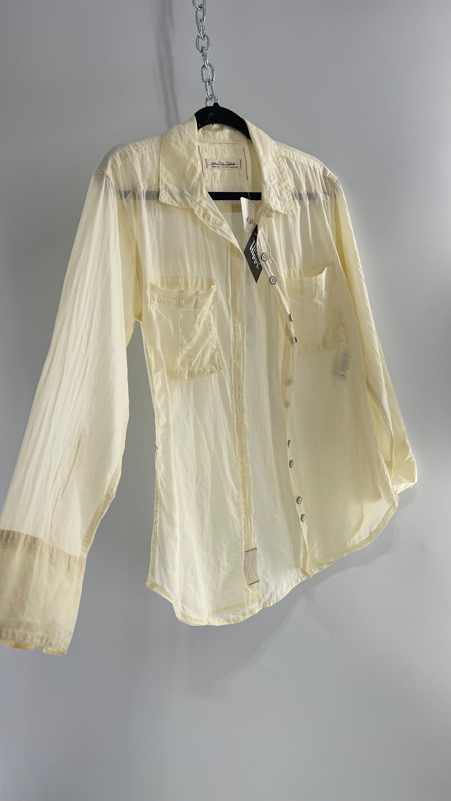 Free People Baby Yellow Sheer 100% Cotton Beachy Button Up with Tags Attached (XS)