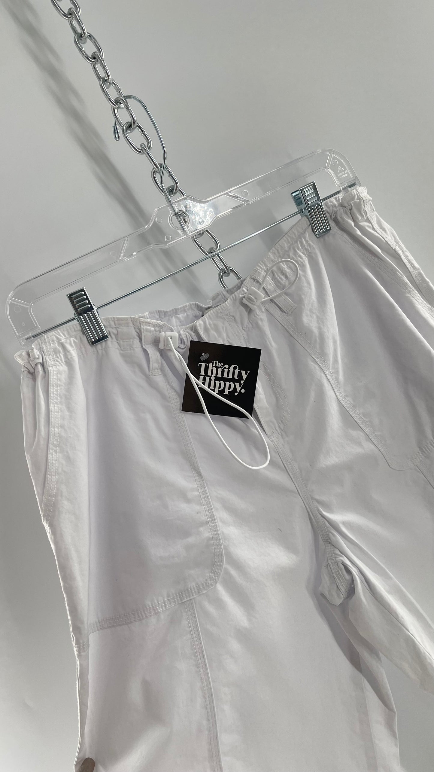 Urban Outfitters White Cropped Cargo Capri with Drawstring Waist and Single Back Pocket (S)