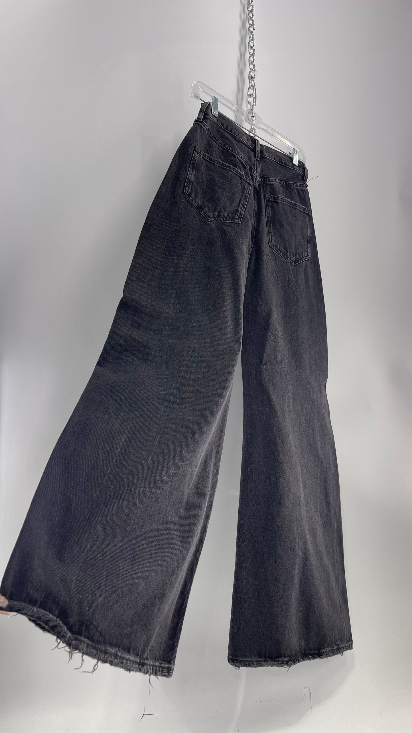 Free People High Waisted Distressed Wide Leg Baggy Black Jeans with Tags Attached (25)