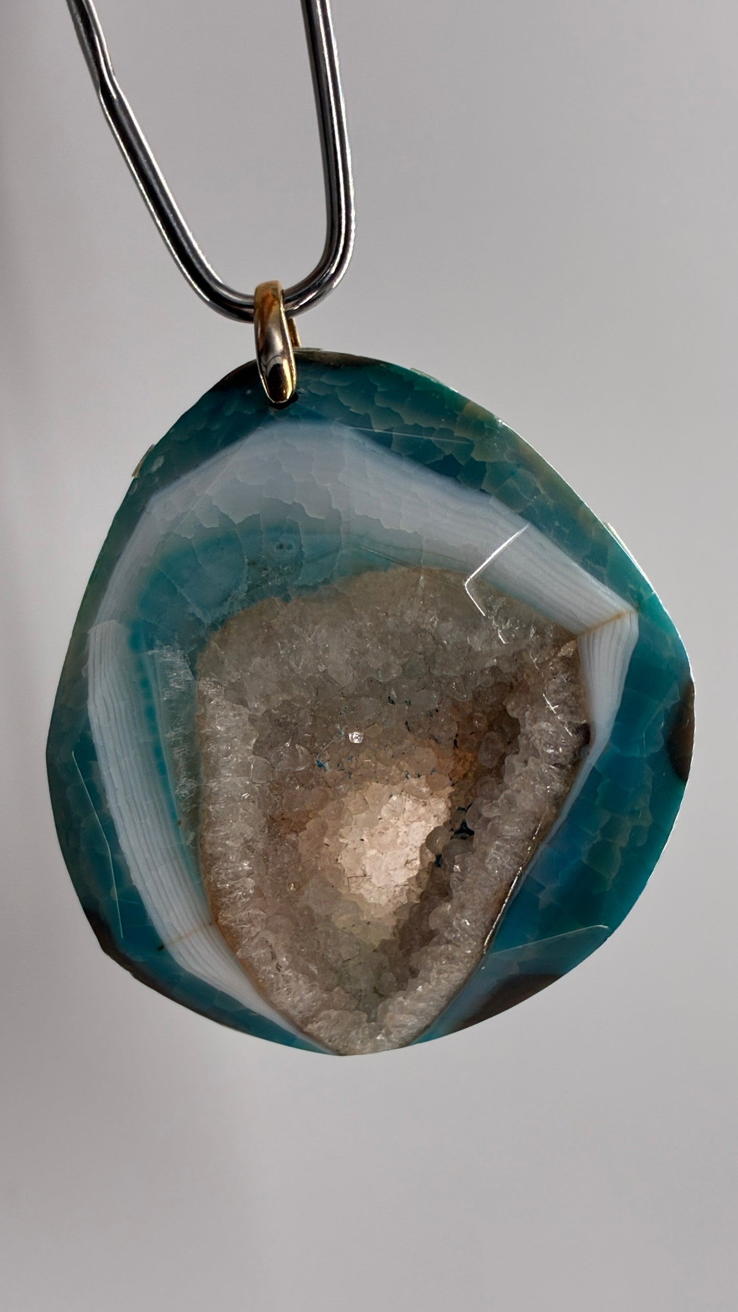 Vintage Large Blue Agate Stone Pendant