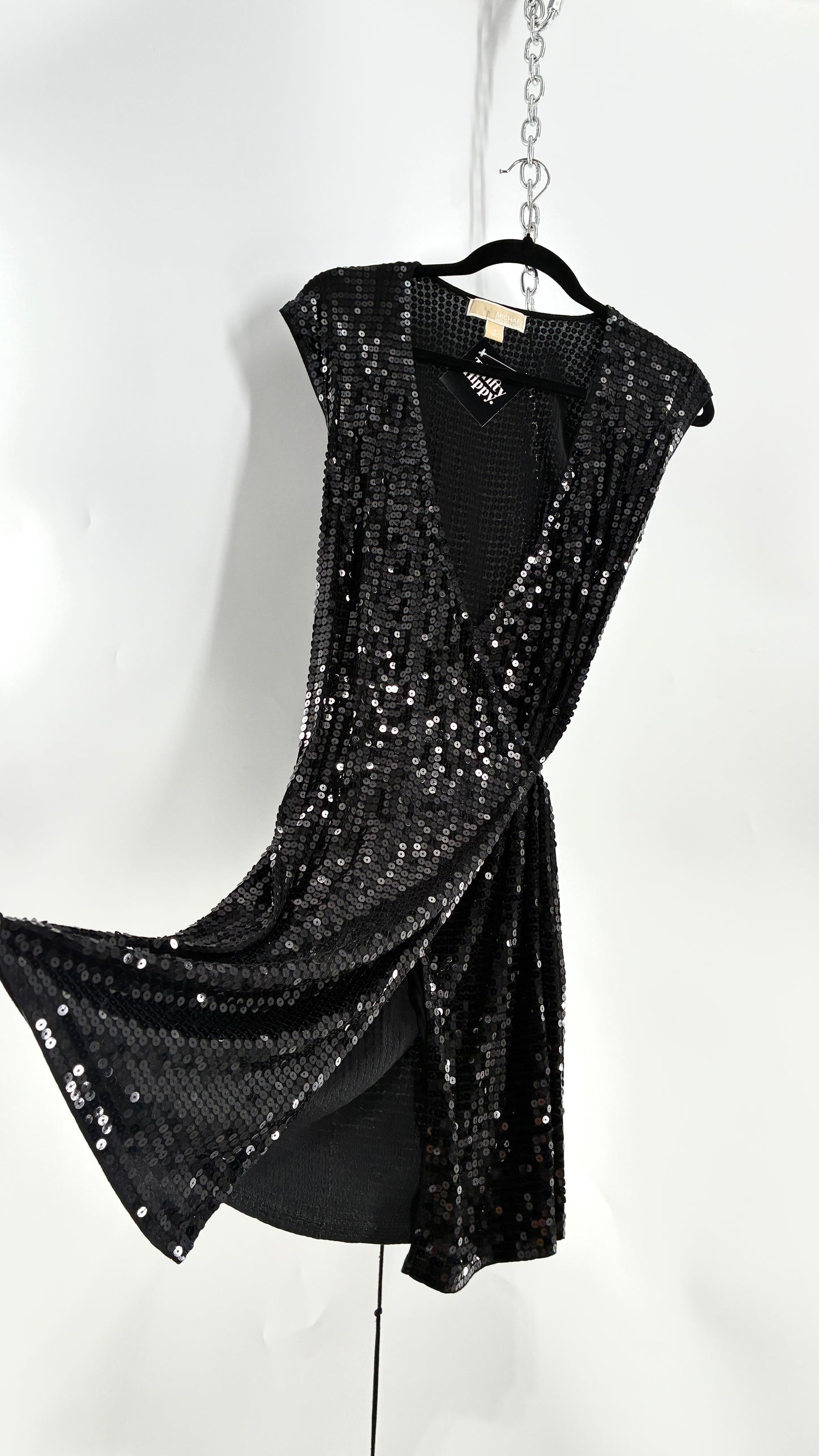 Vintage MICHAEL KORS Black Sequin Wrap Dress (Small)