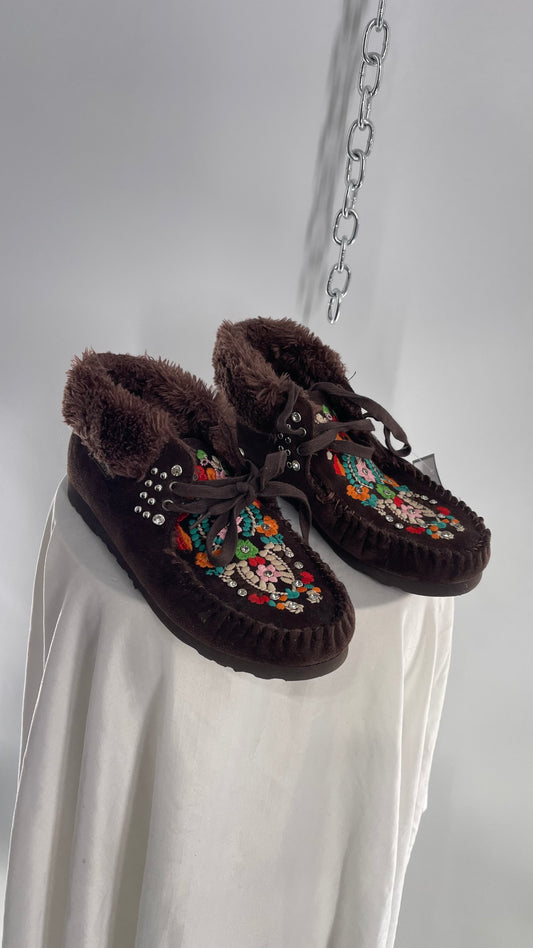 Embroidered Faux Suede & Fur Studs+ Rhinestone Moccasins (8)