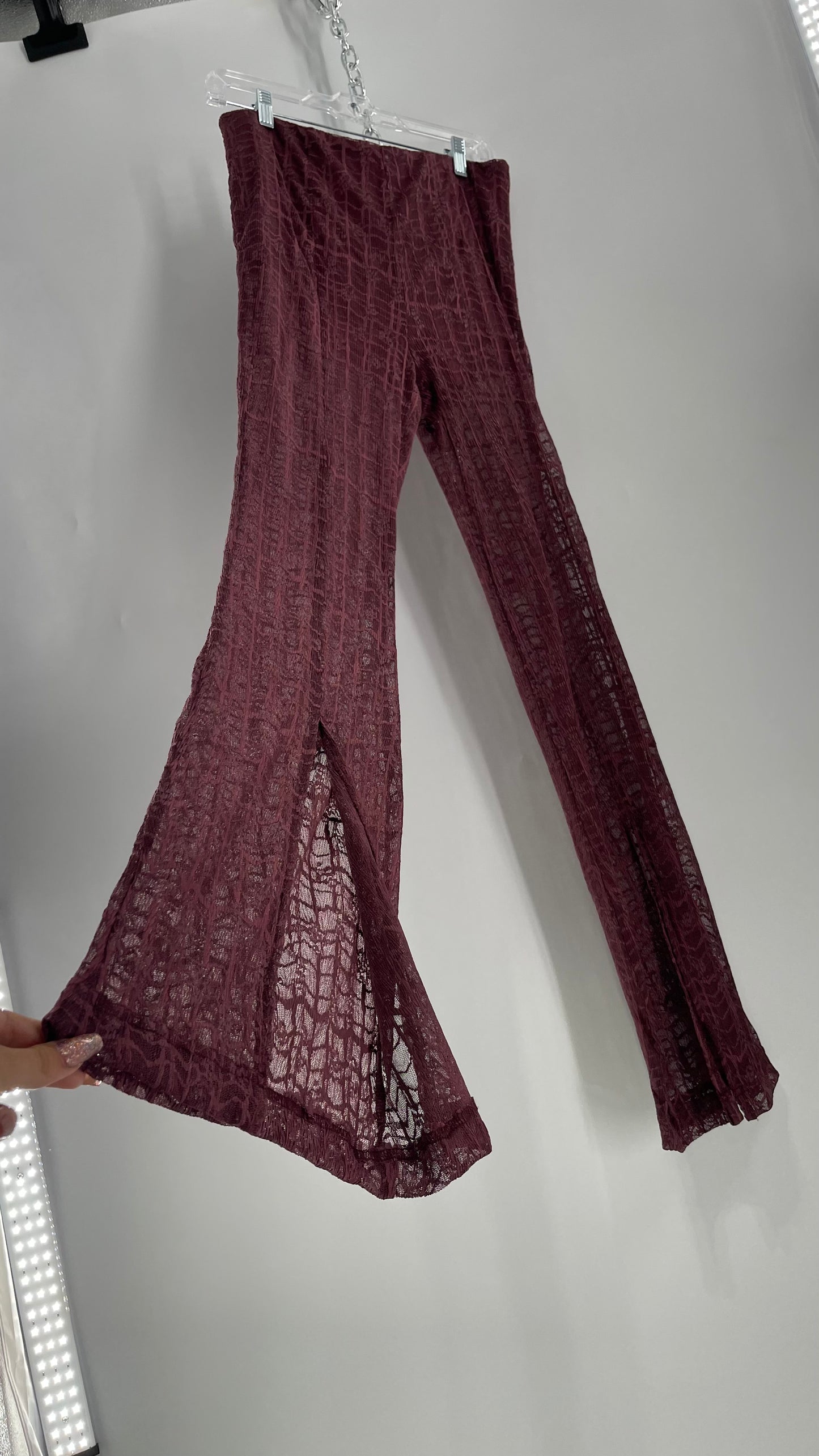 Free People Plum Lace Flares with Vented Hem and Sewn in Shorts Tags Attached (Medium)