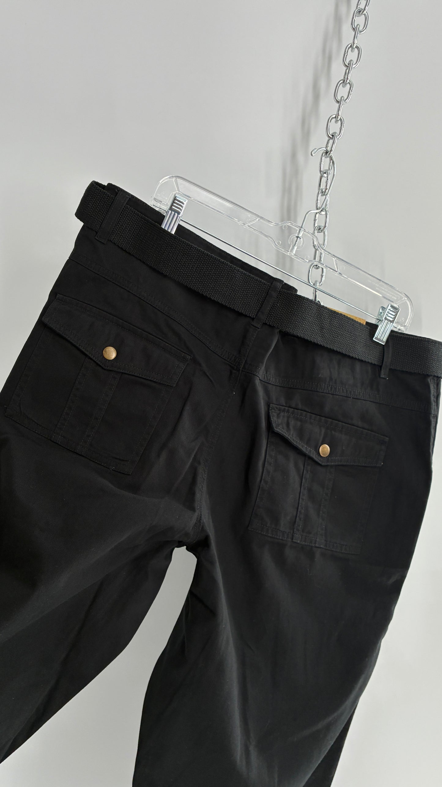 Deadstock Vintage MOKACHINO Black Kickflare Low Rise Belted Cargos (16X)