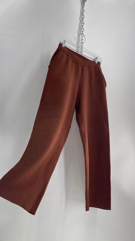 Greylin Brown Knit Wide Leg Pants with Elastic Waistband (M)