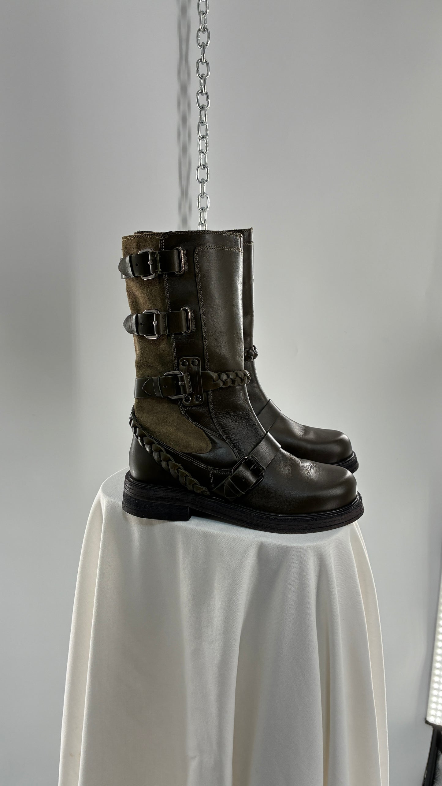 Free People Billie Olive Green Moto Boots with Buckle Closure (7)