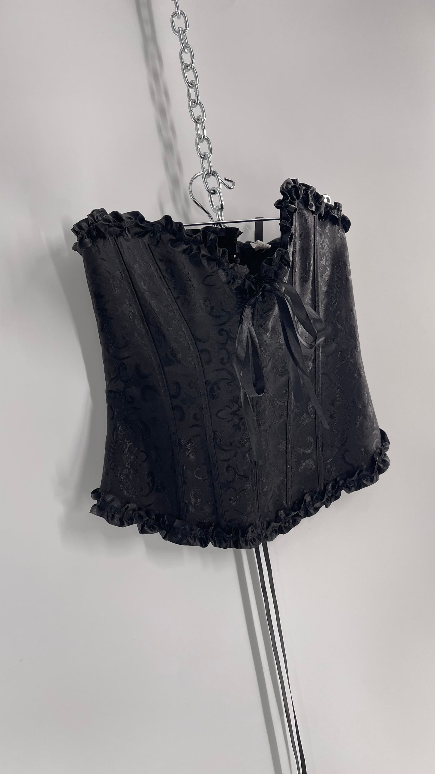 Adore Me Black Brocade Lace Back Ruffle Ribbon Trim (S/M)