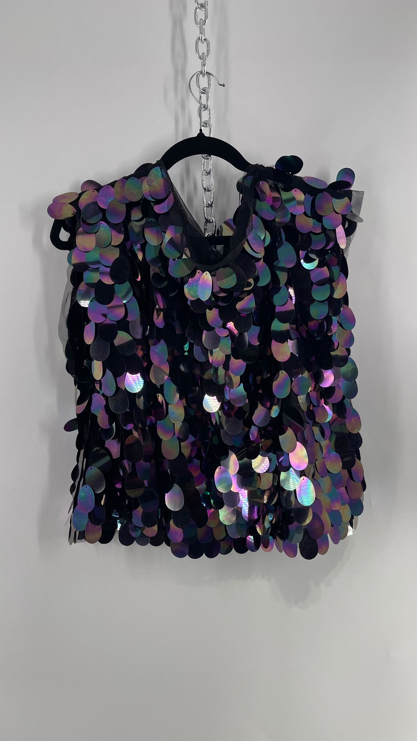 Free People Oversized Iridescent Purple/Indigo Color Changing Sequins (XS)