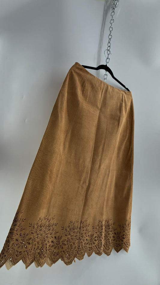 Deadstock Vintage Cold Water Creek Genuine Leather Hip Skirt with Lace Hem (14)
