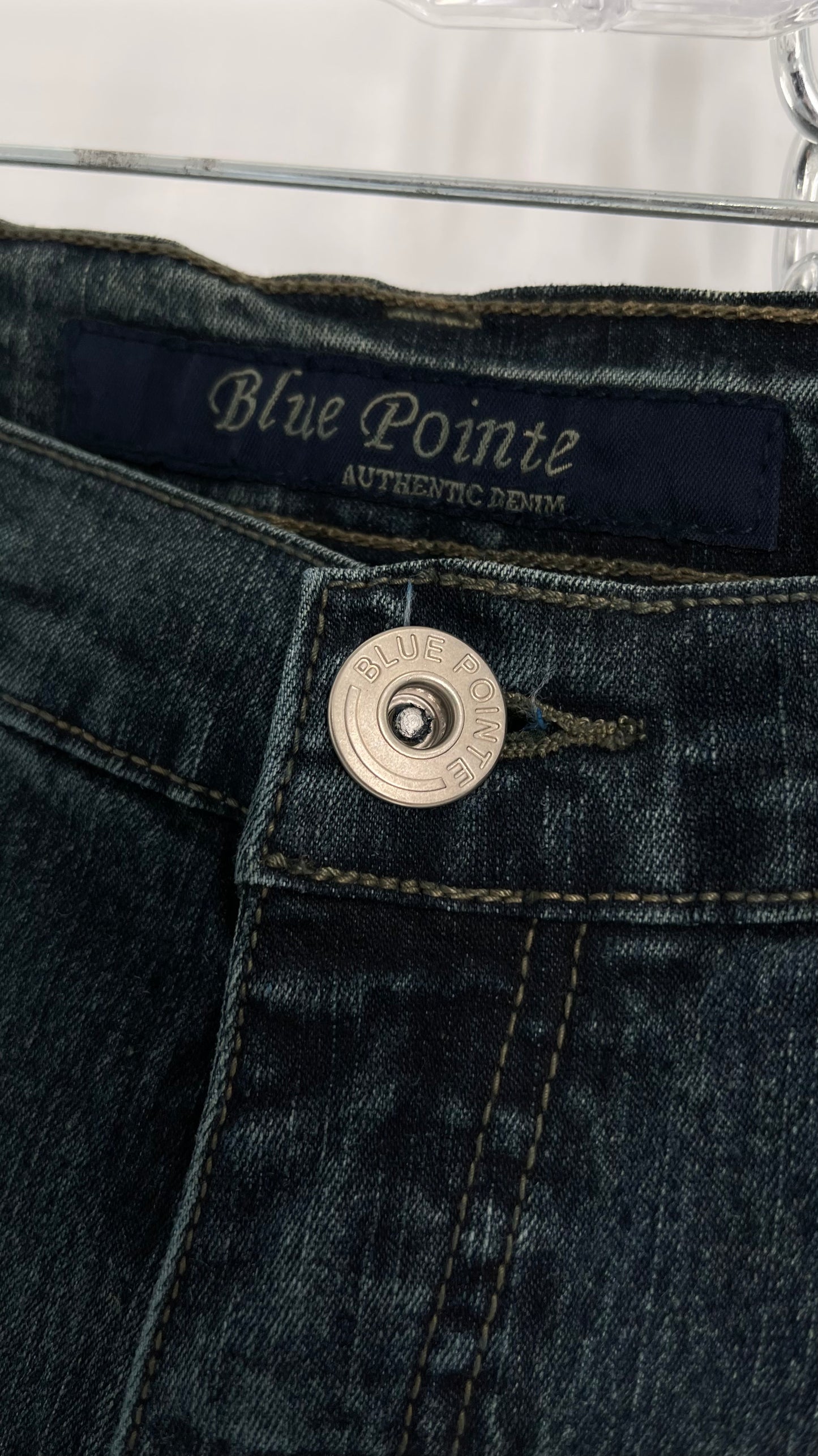 Vintage Blue Pointe Kickflare Medium Wash Jeans with Gold Rhinestone Metal Jewels (13)