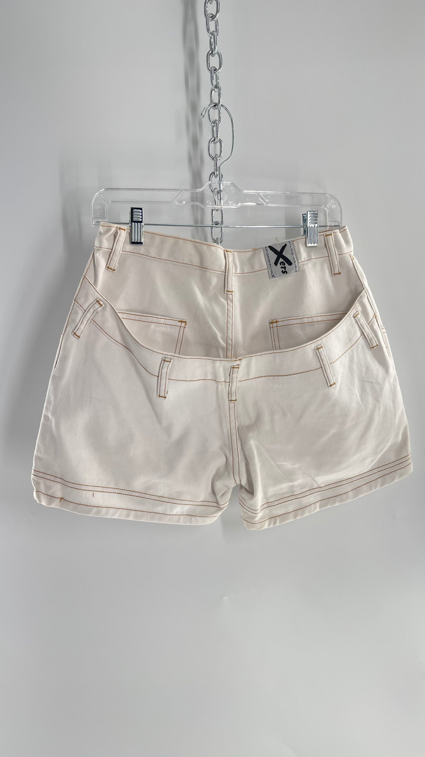 Vintage 1980s Generation X-ers White Contrast Stitch Shorts with Double Waistline on Bum (28)