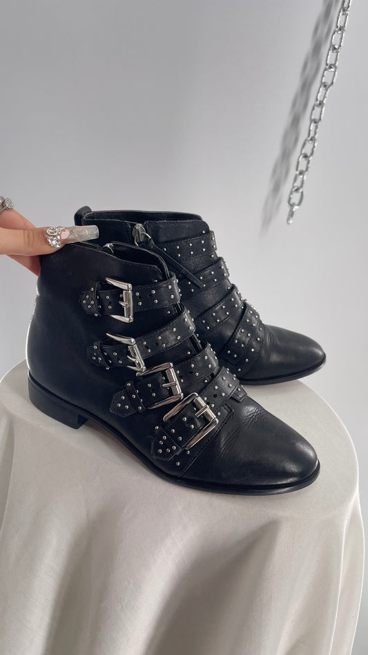 Rebecca Minkoff Brazilian Leather Black Studded Buckle Boots (5)