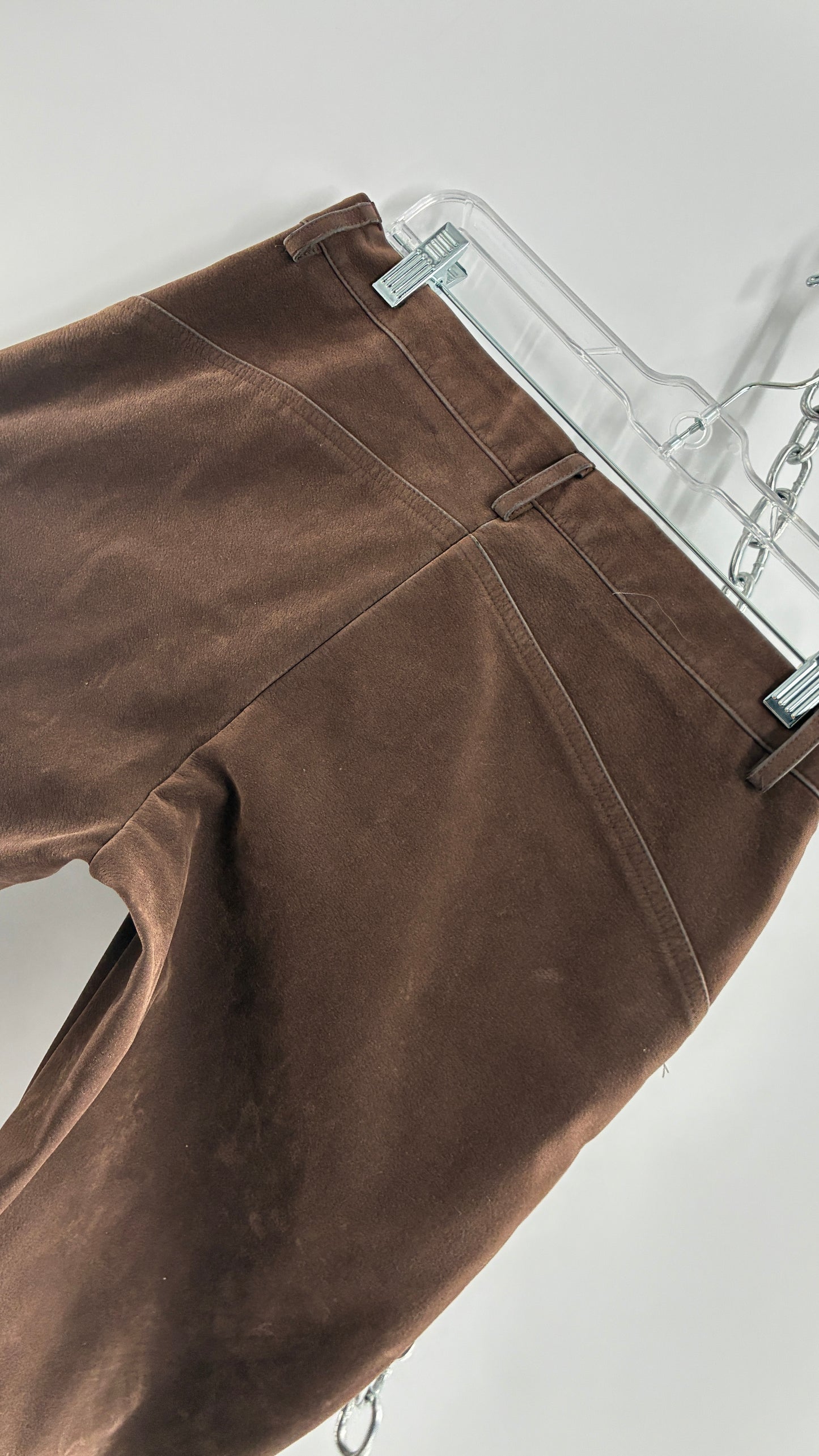 Vintage ECOTE Vegan Leather Velour Brown Lace Up Closure, Low Rise, Boot Leg Pants (Small)