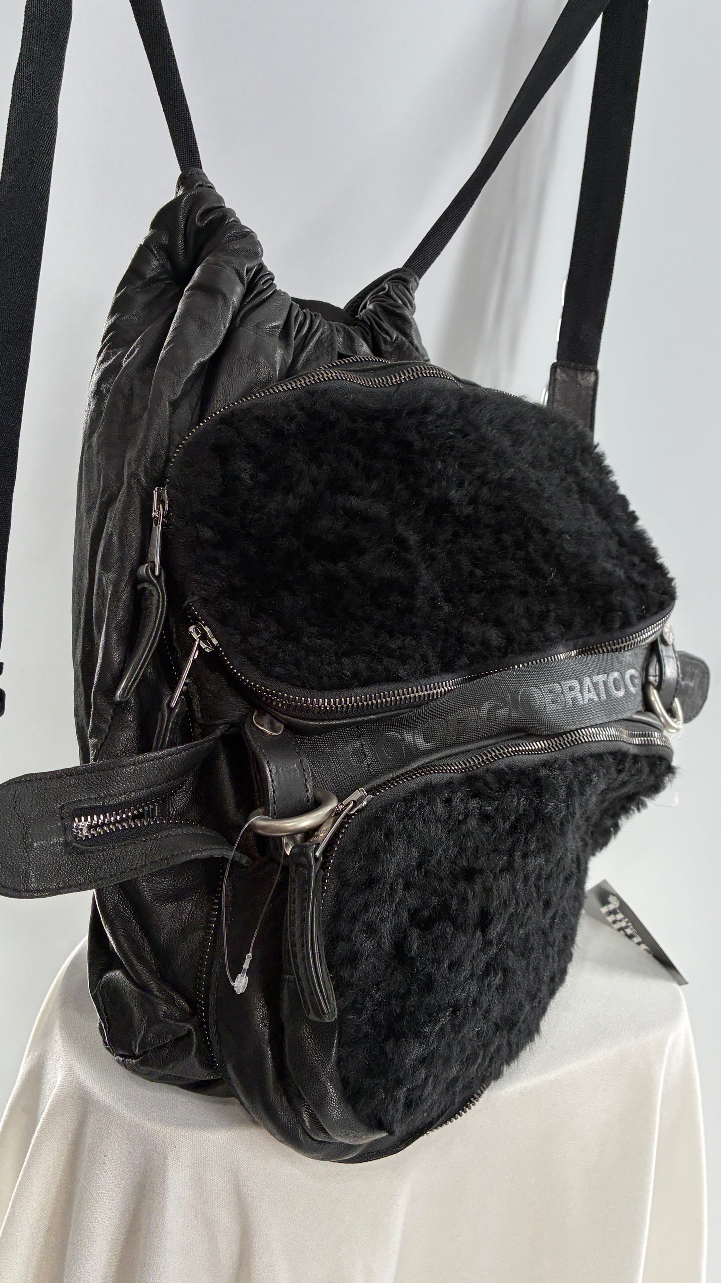 GIORGIO BRATO Black Lamb Leather Convertible Shoulder Bag and Backpack