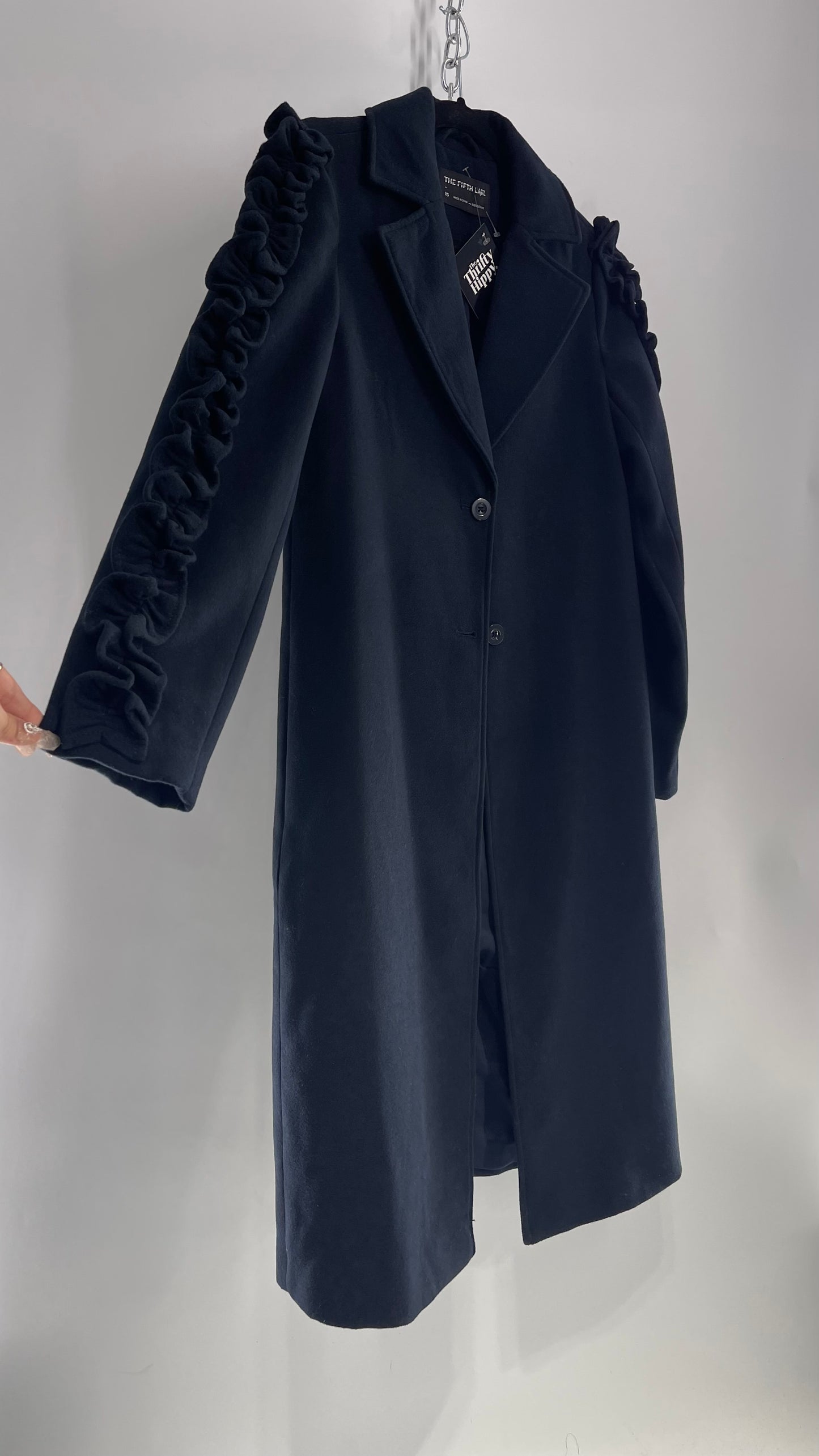 The Fifth Label Navy Ruffle Sleeve Duster Coat NWOT (XS)