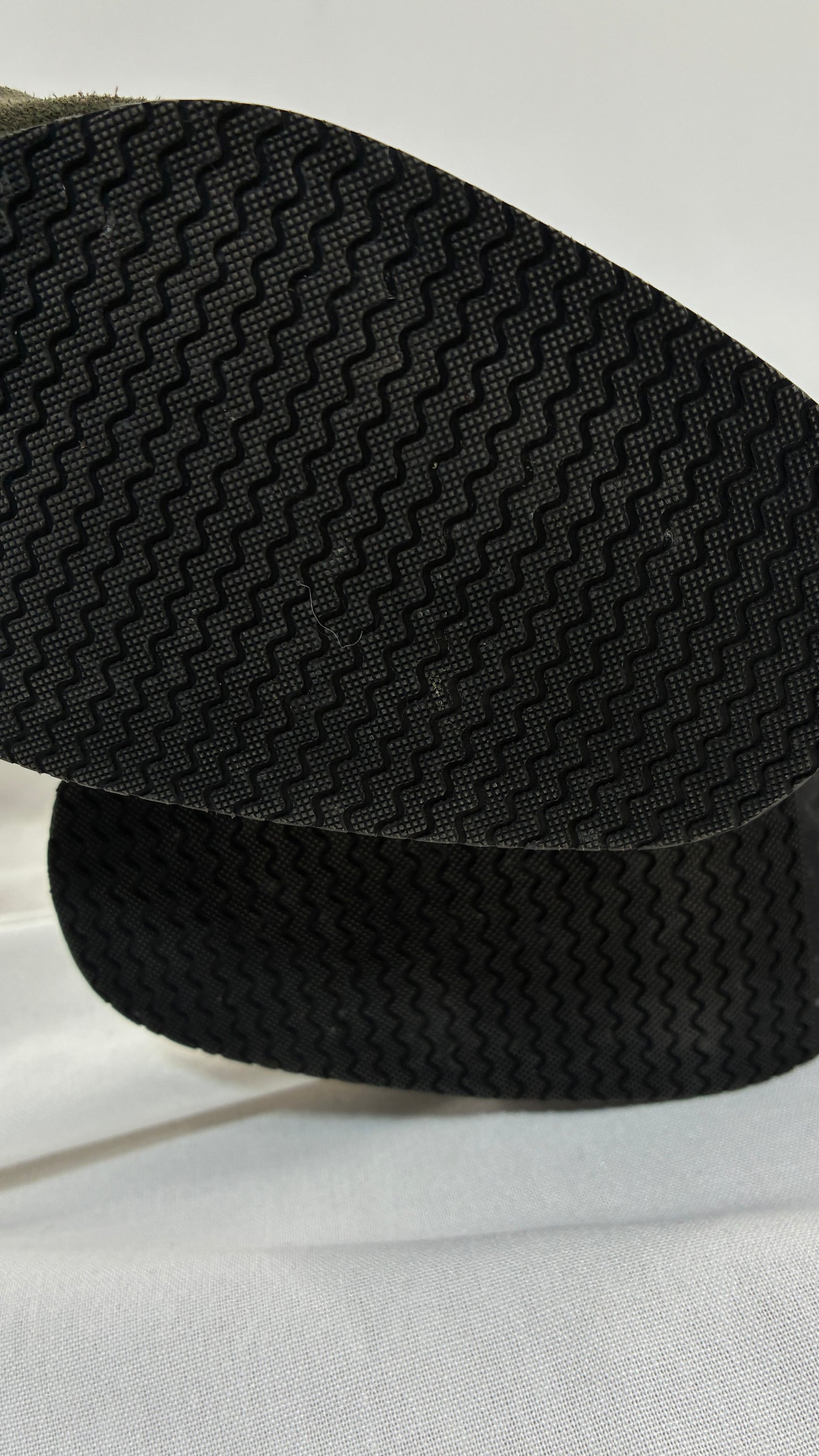 Vintage ERIC MICHAEL Olive Green Suede Boots Square Toe Knee High Boots (36)