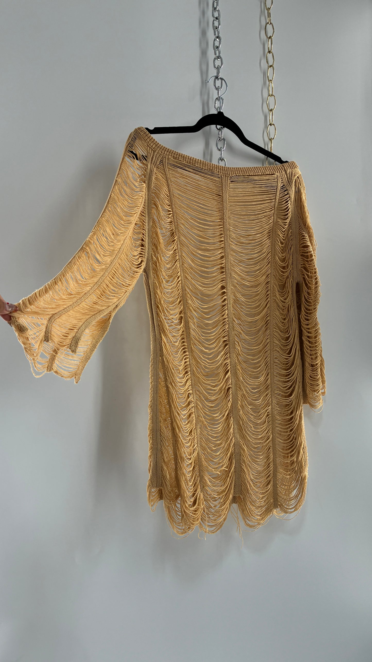 Vintage Tan Open Shred Knit Top/Mini Dress (XS/S)