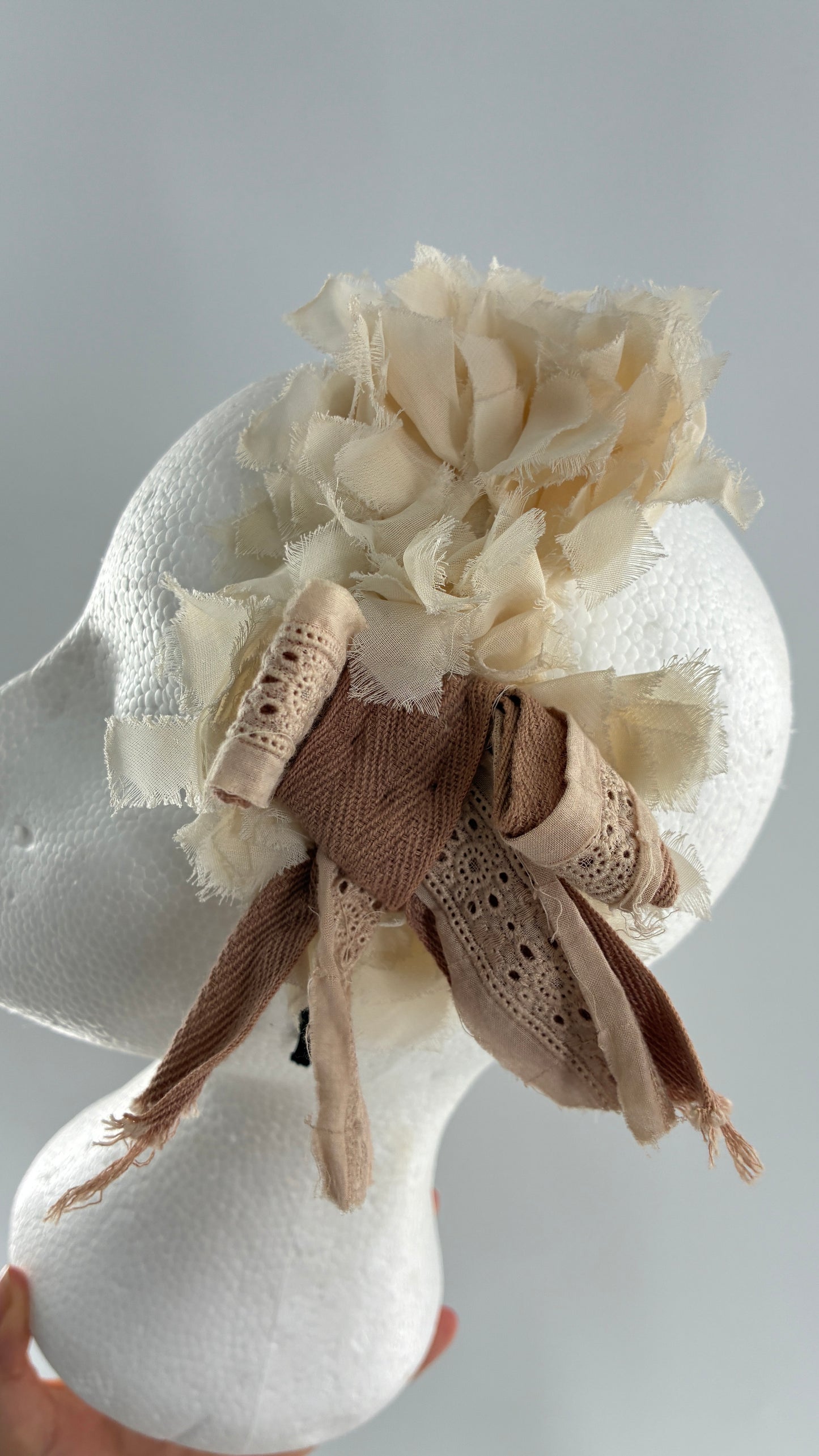 Vintage FARMER Handmade Headband with Ribbon and Flower Appliqués