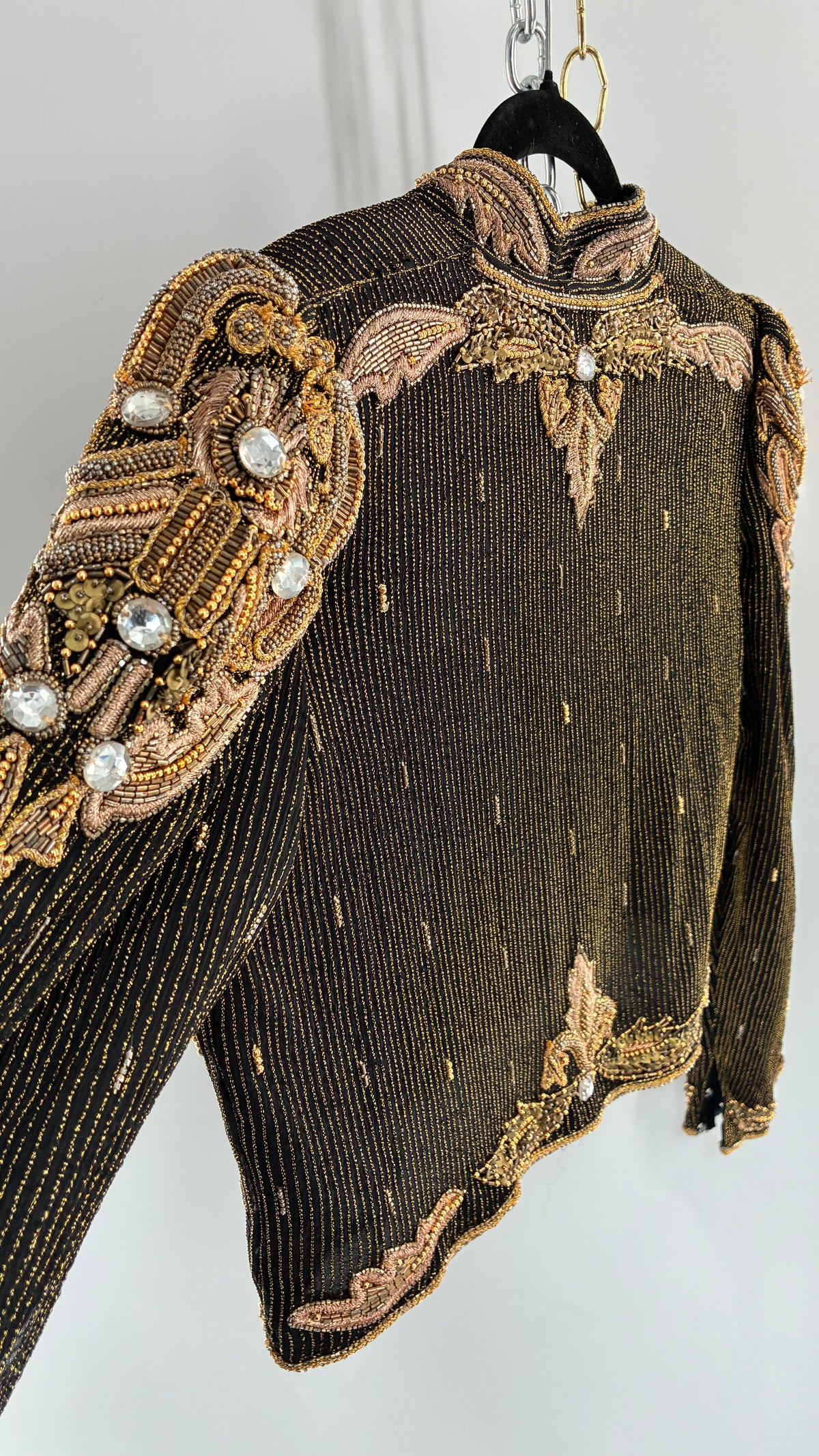 Vintage CREATIVE CREATIONS Black Blazer with Intricate Gold Beading (Medium)