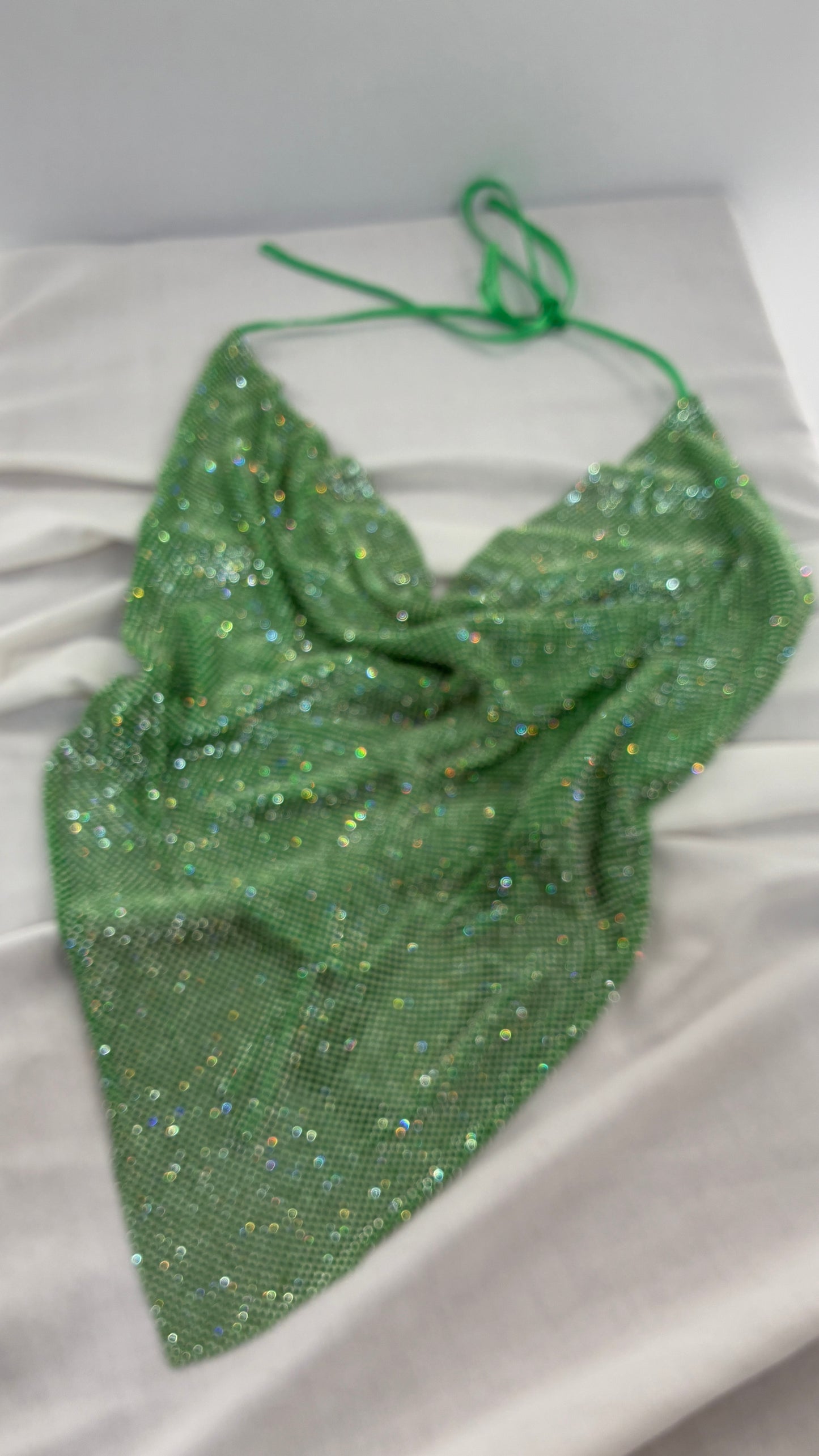 Fashion Nova Backless Green Backless Metal Mesh Halter with Tags Attached (Plus)